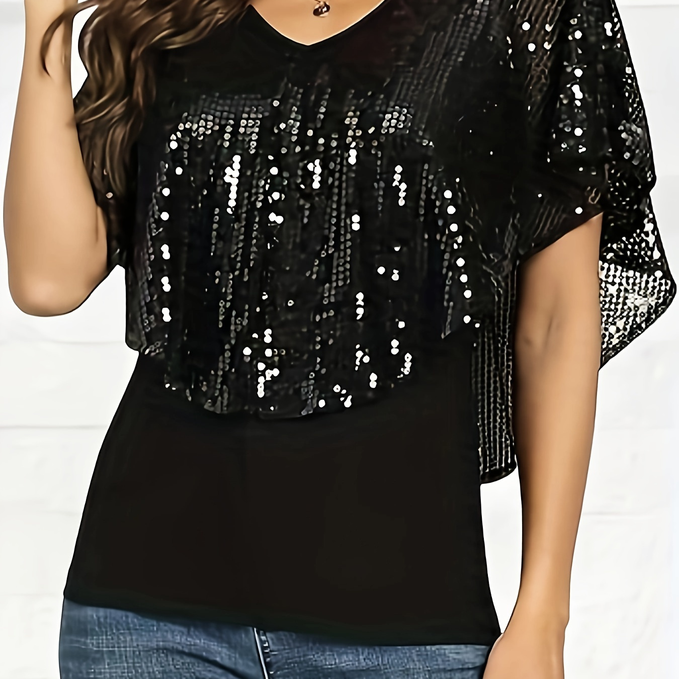 

Women's Blouse With Sequins Covered Glitter Party Shirt