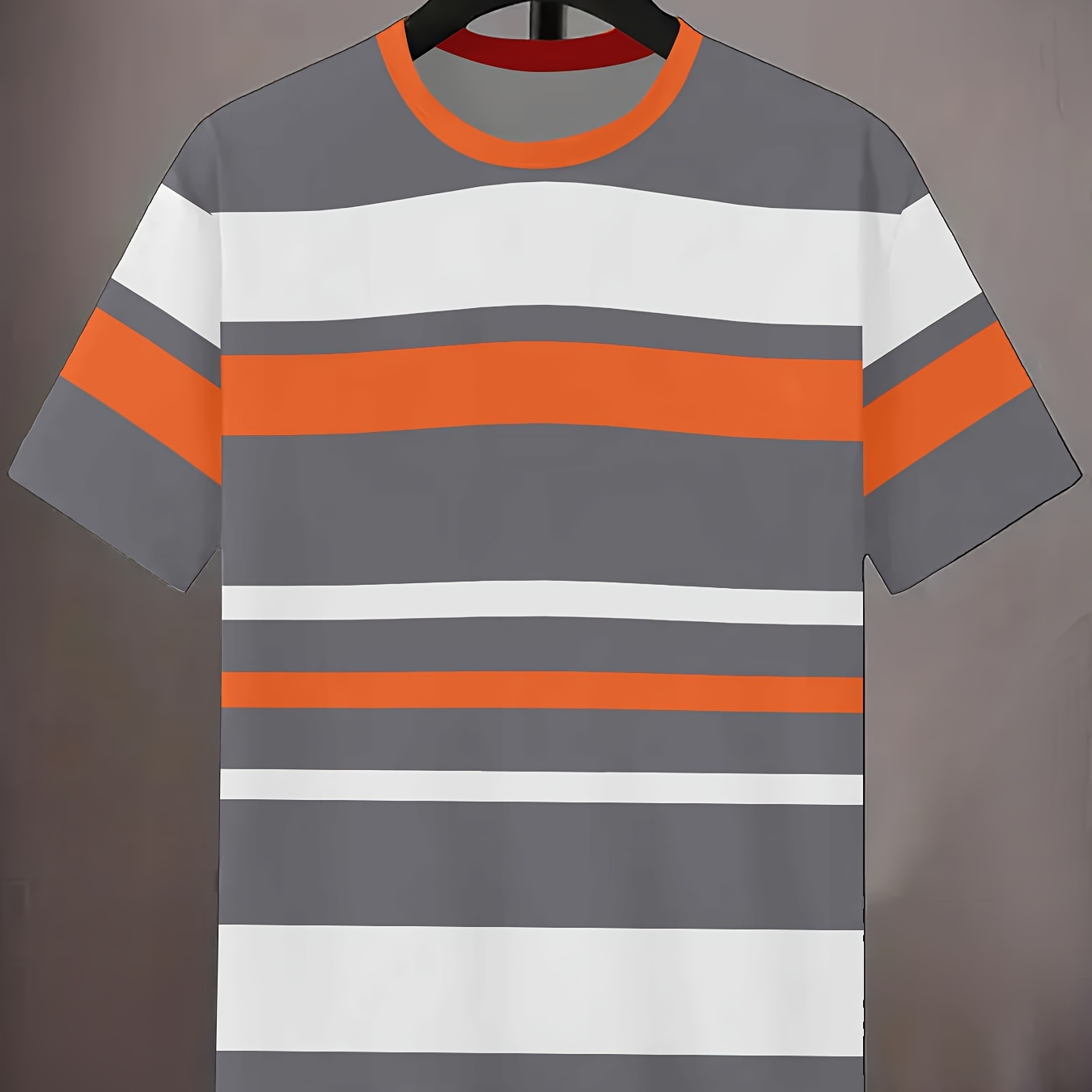 

Men's Casual Crew Neck Graphic T-shirt With Fancy Stripes, Trendy Short Sleeve Striped Top For Summer Daily Wear