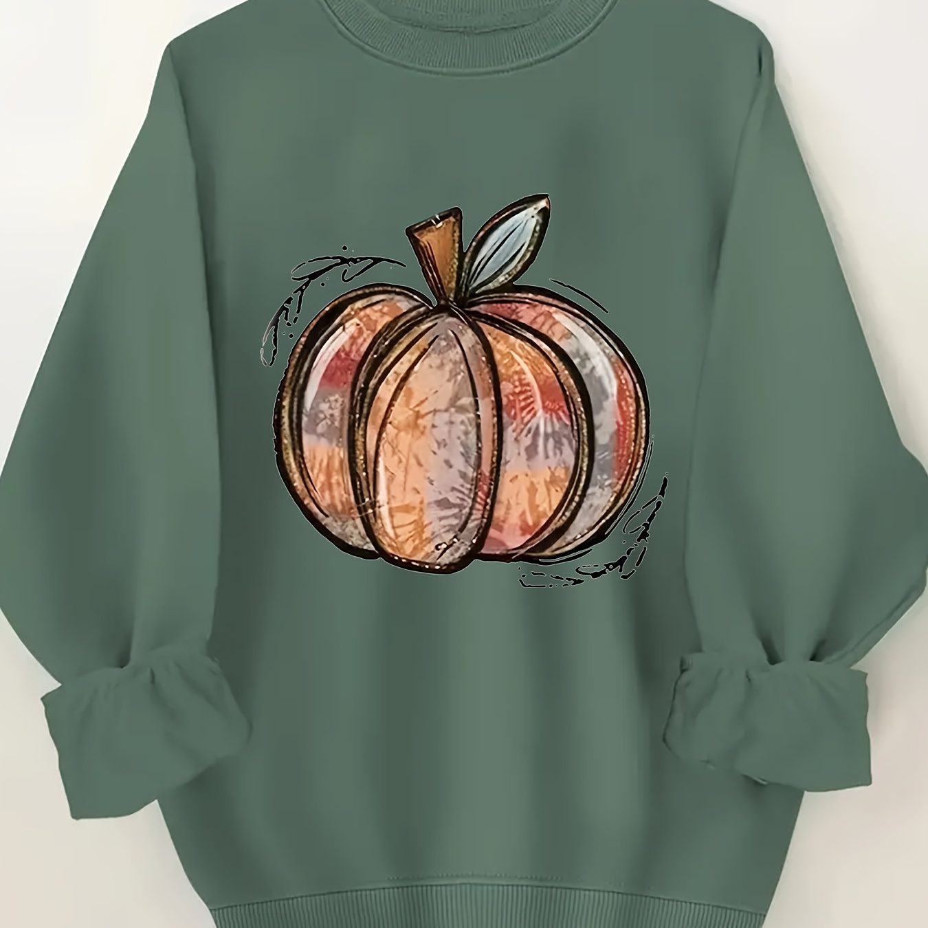 

Plus Size Pumpkin Print Sweatshirt, Casual Long Sleeve Crew Neck Sweatshirt, Women's Plus Size Clothing
