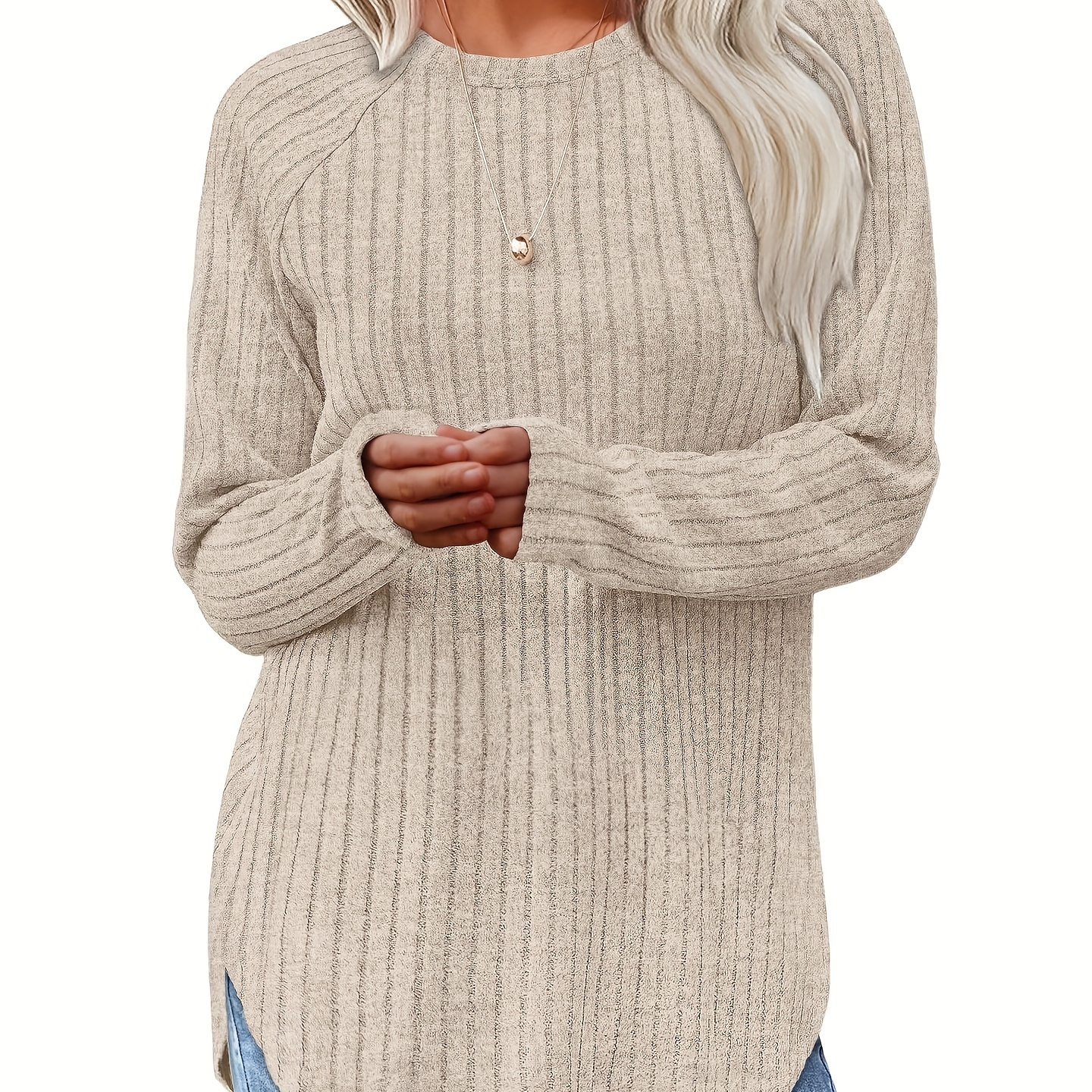 

1pc Women's Casual Crew Neck Long Sleeve Top, High-waisted Solid Color Knit Sweater, Polyester 95% Spandex 5% , Loose Fit Spring/fall Fashion