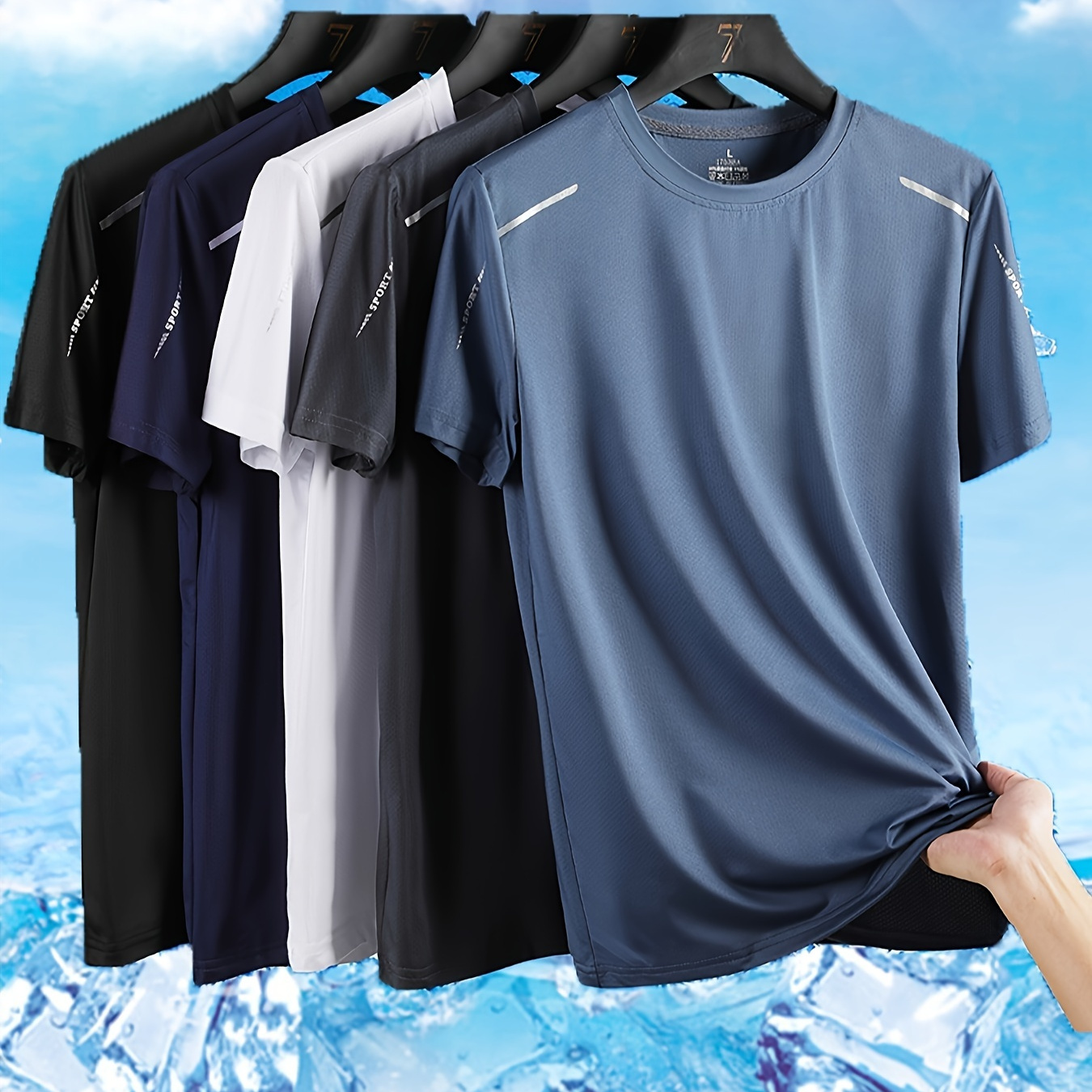 

5pcs Men's Quick-dry Athletic T-shirts - Breathable Polyester & Elastane Blend, Crew Neck, Short Sleeve, Solid Colors With Moisture-wicking Technology For Summer Workouts & Casual Wear, Gym Shirts