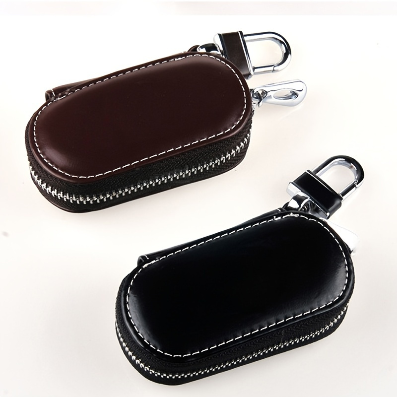 1pc Universal Key Fob Cover Car Key Case Key Fob Protector Genuine Leather Car  Keychain Holder Metal Hook Key Ring Zipper Bag For Remote Key Fob, Save  Money On Temu