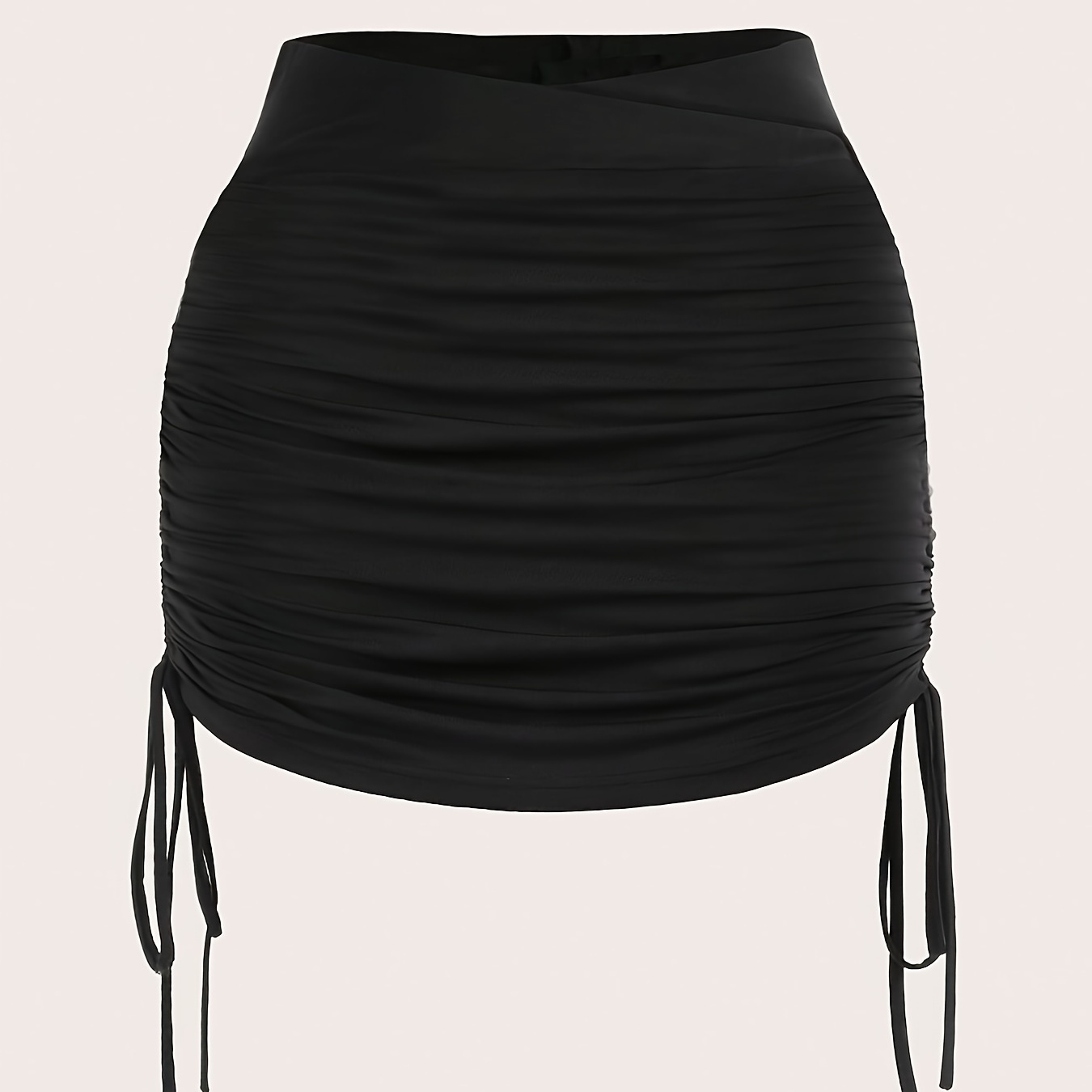 

Solid Drawstring Side Bodycon Skirt, Sexy Mini Skinny Ruched Skirt, Women's Clothing