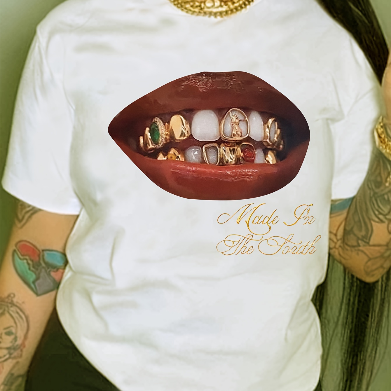 

Lip Print Crew Neck T-shirt, Casual Short Sleeve T-shirt For Spring & Summer, Women's Clothing