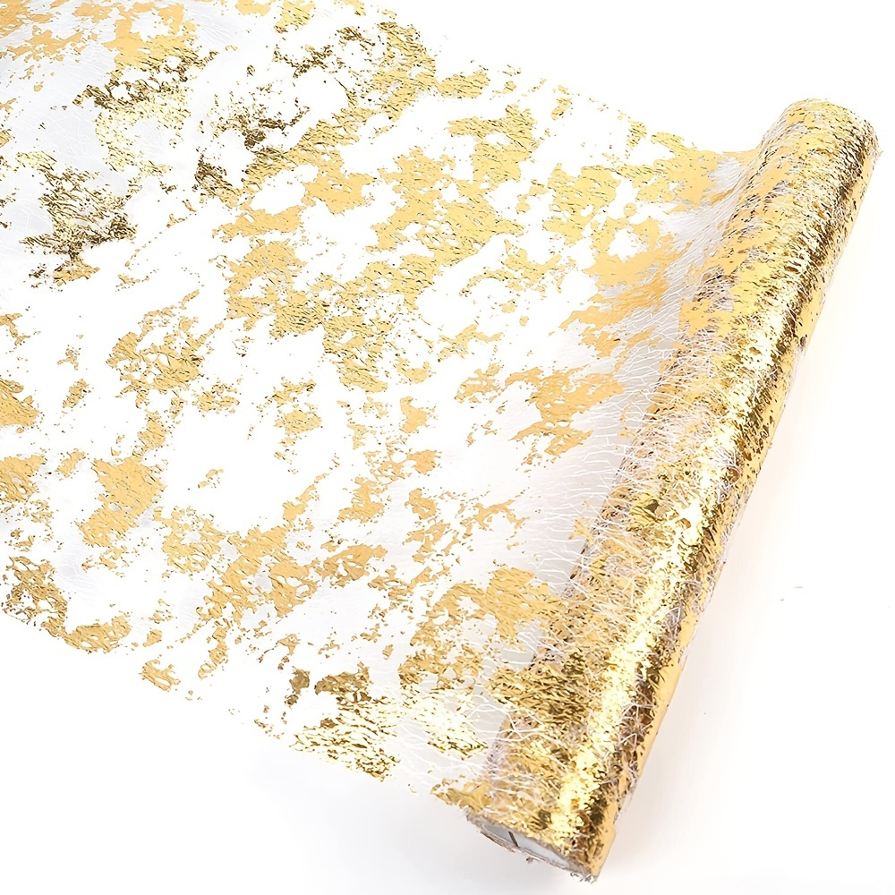 

1pc, Polyestertable Runner, Sparkly Metallic Golden Foil Thin Mesh Table Runner, Dining Decorations For Wedding, Birthday, Banquet, Christmas, Room Decor, Wedding Decor, Christmas Decor