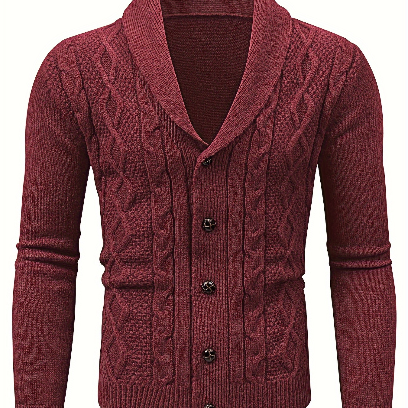 

Men's Casual Long Sleeve Cardigan Sweater With Button Detail, Polyester 100%, Knit Fabric, Solid Color, Regular Fit, Lapel Collar, Medium Stretch, For Fall/winter - Khan Collection