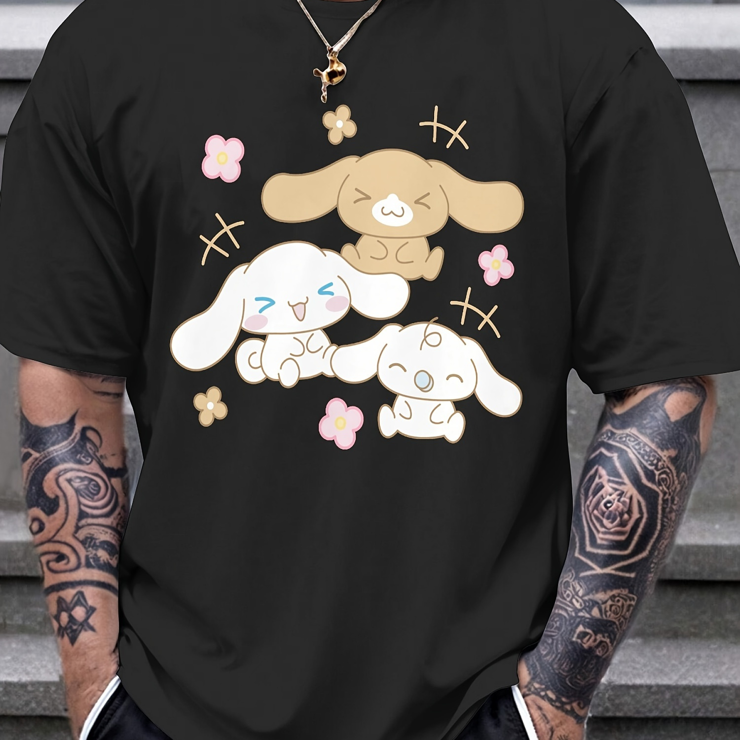 

Sanrio Cinnamoroll Cute T-shirt Men's Cotton Single-sided Printed Round Neck ().