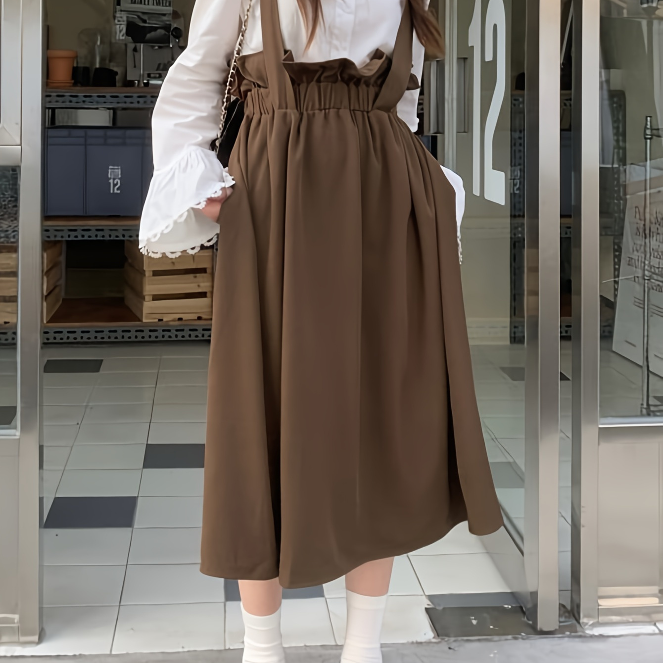 Overall Suspender Skirts Casual Solid Pleated High Waist - Temu