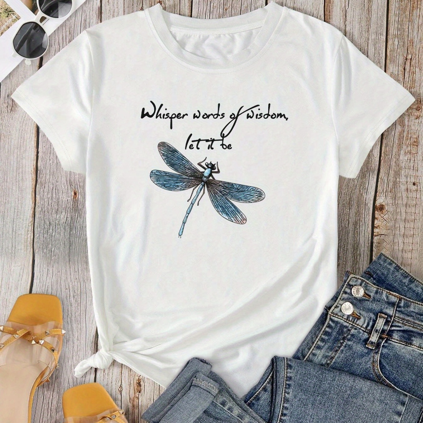 

Cute Dragonfly Graphic T-shirt, Cute Cartoon Short Sleeve Crew Neck Shirt, Casual Every Day Tops, Women's Clothing