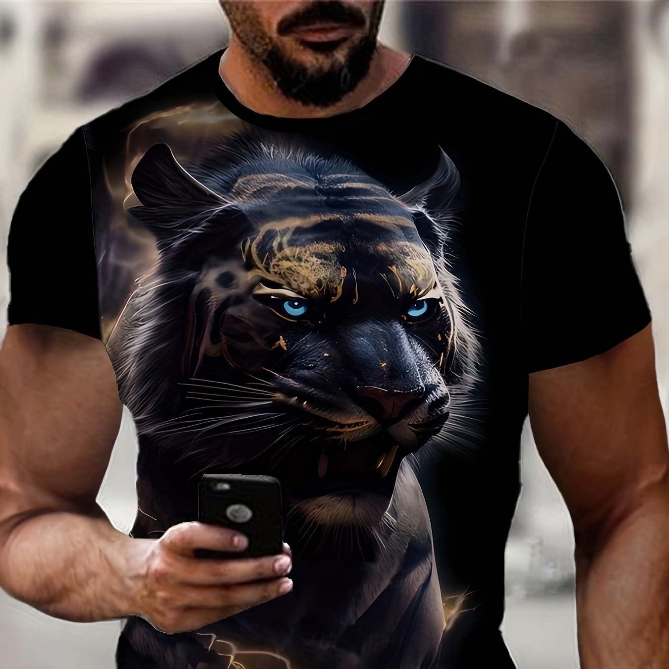 

Men's 3d Printed Tiger Graphic Tee - Casual Short Sleeve Crew Neck T-shirt For Summer Outdoor Wear