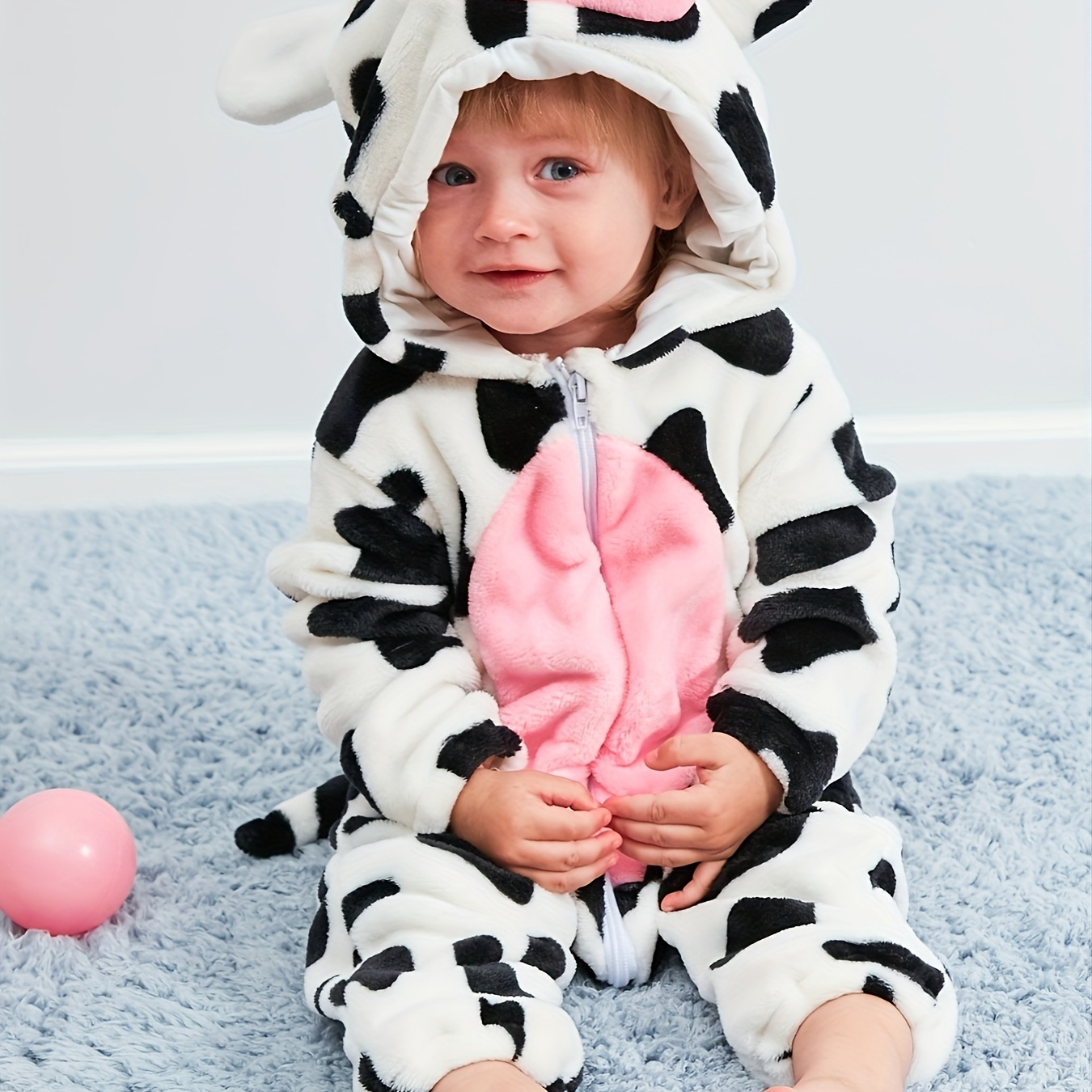  Disfraz de bebé de vaca, disfraz de animal lindo para niños  pequeños, unisex, de forro polar para otoño e invierno, con capucha, traje  de cosplay para niños pequeños y niñas (blanco