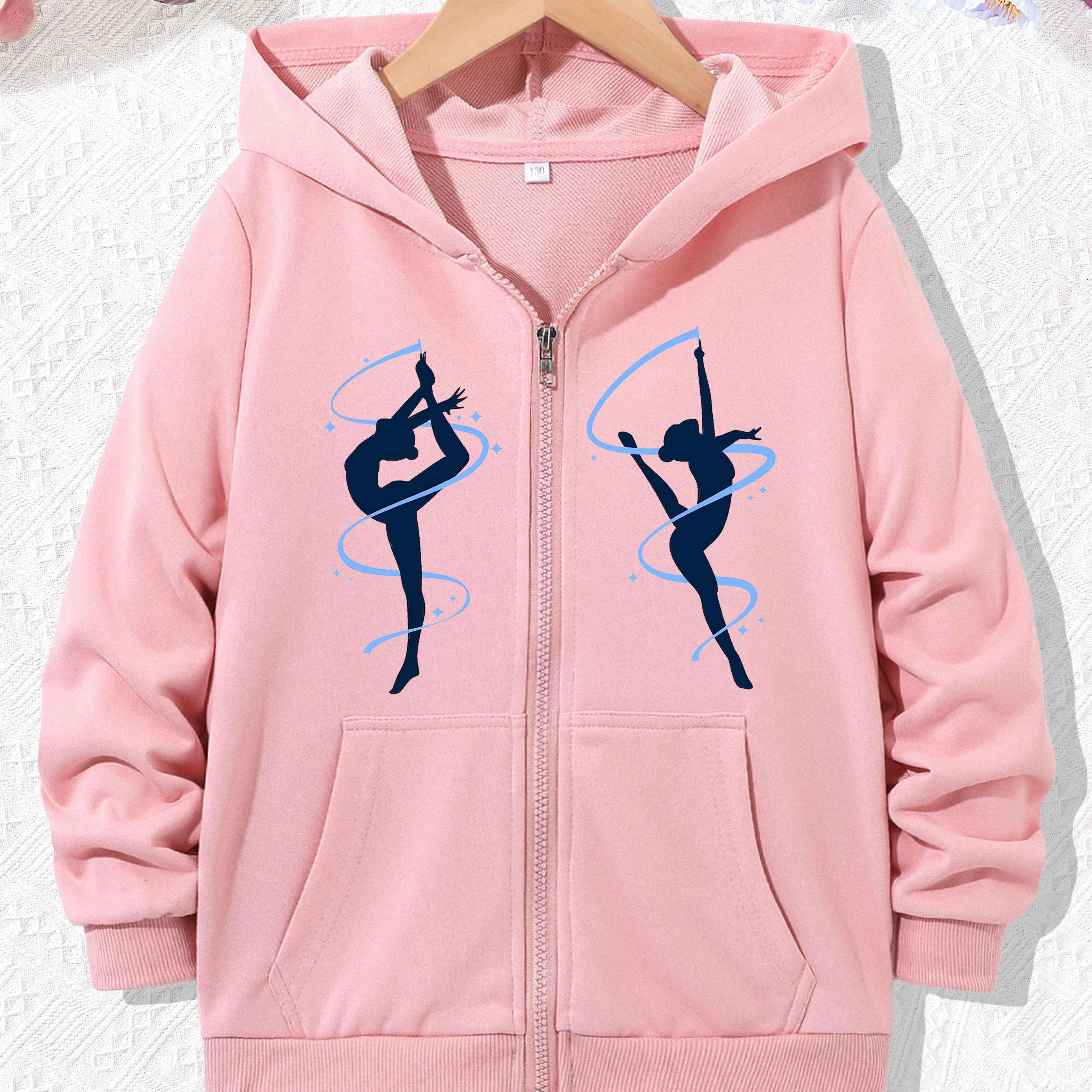 

Gymnastics Portraits Print Girls Boys Fashion Hoodie Jacket, Lightweight Casual Zip Front Sporty Jackets With Pockets