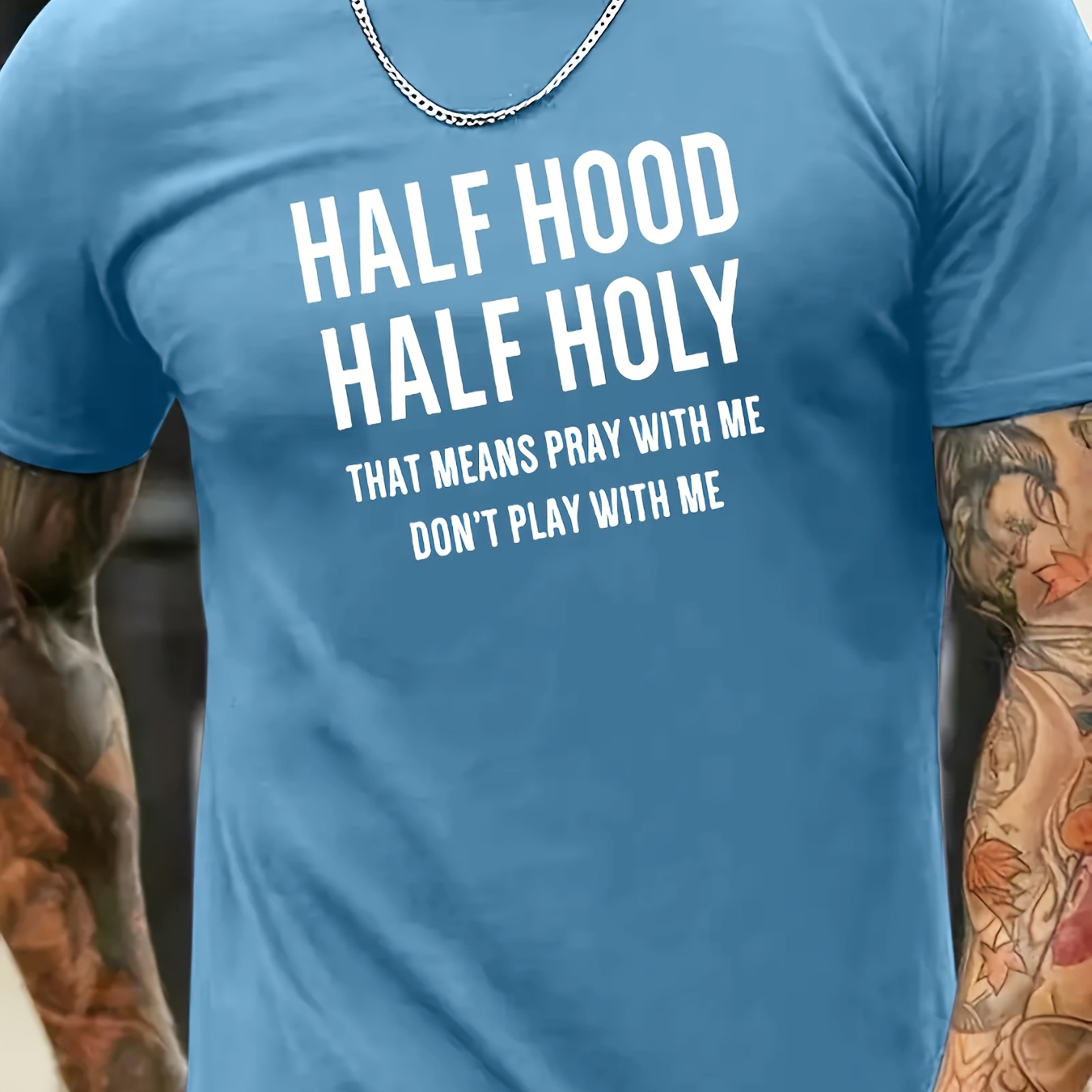 

Half Hood Half Holy Print T Shirt, Tees For Men, Casual Short Sleeve T-shirt For Summer