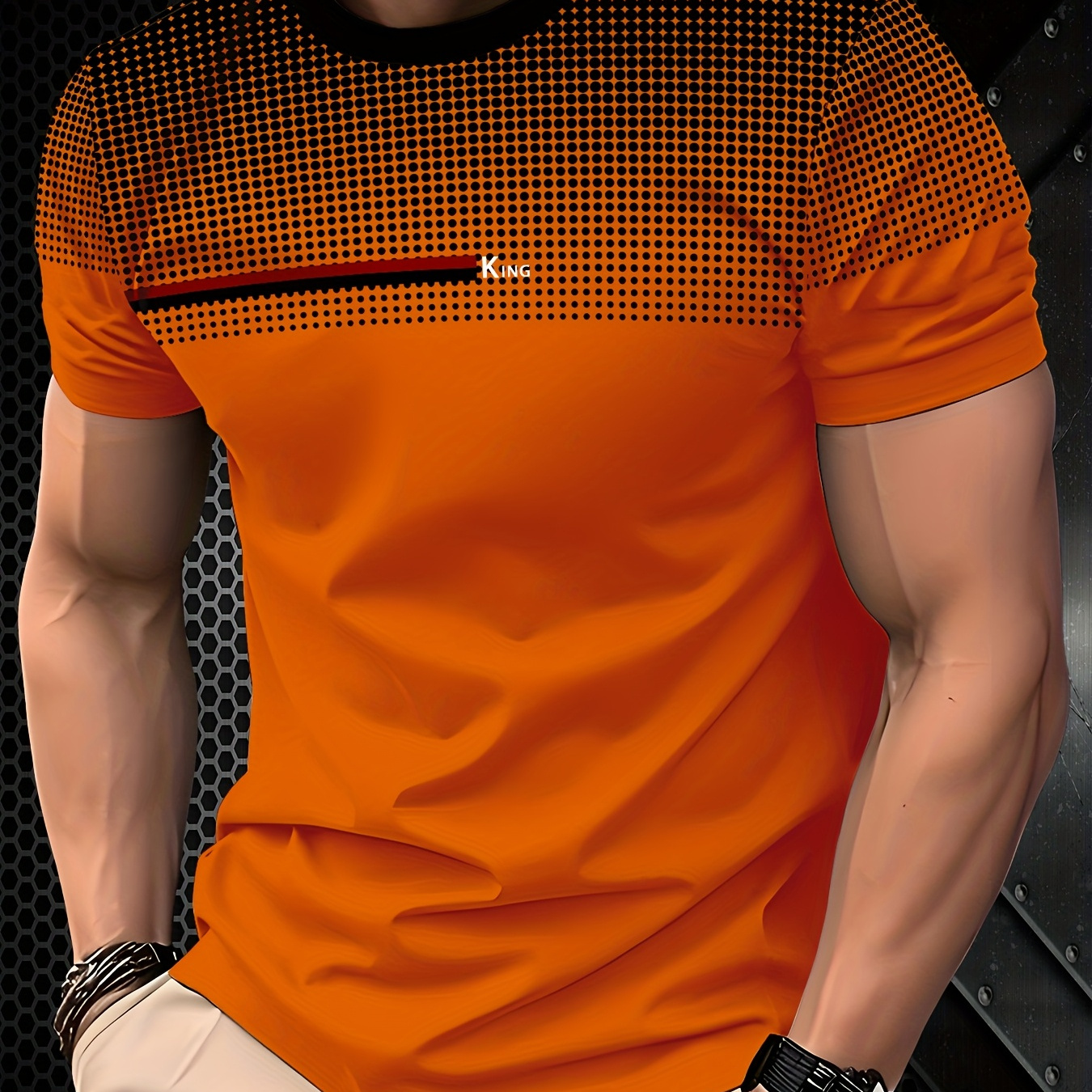 

Men's Neck T-shirt - Solid Color, Knit Polyester Tee With Slight Stretch, Regular Fit, 110g/m² - Casual Gradient Design