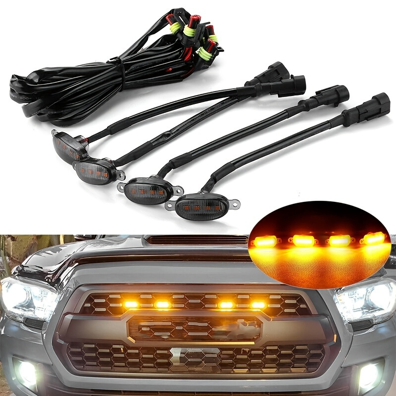 4pcs Smoked Lens Amber Car Light, LED Front Grille Running Lights For Modify Off-road Vehicles