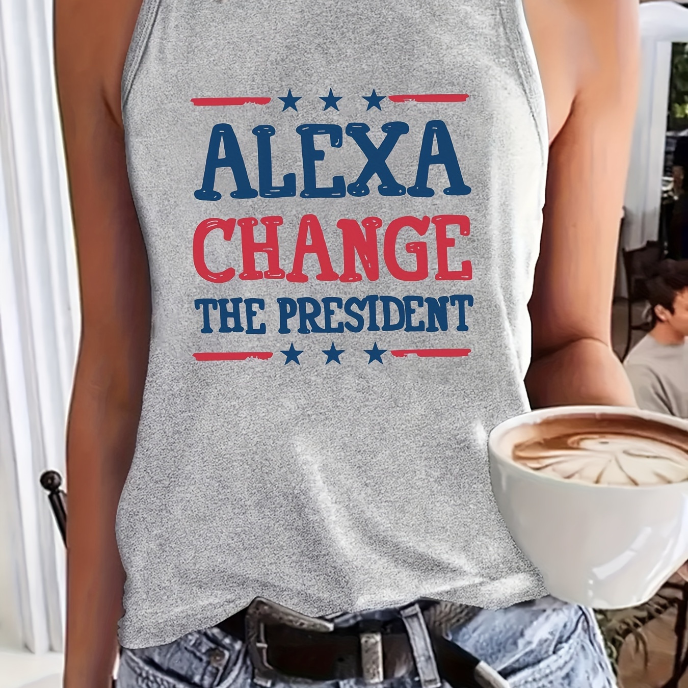 

Women's Casual Sleeveless Tank Top, With Contrast Lettering "alexa Change The President", Round Neck, Fashion Summer Vest