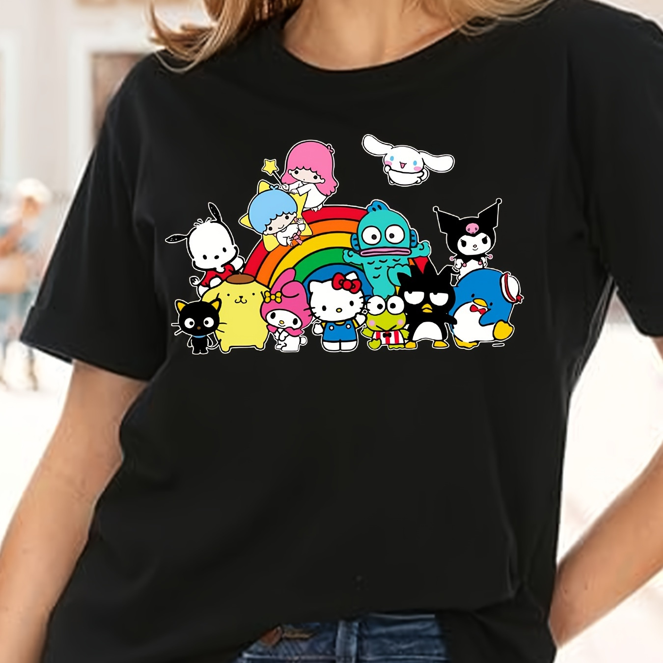 

[sanrio Authorized] Sanrio Cute T-shirt Sanrio Cartoon Short Sleeve For Everyday & Outdoors 220g