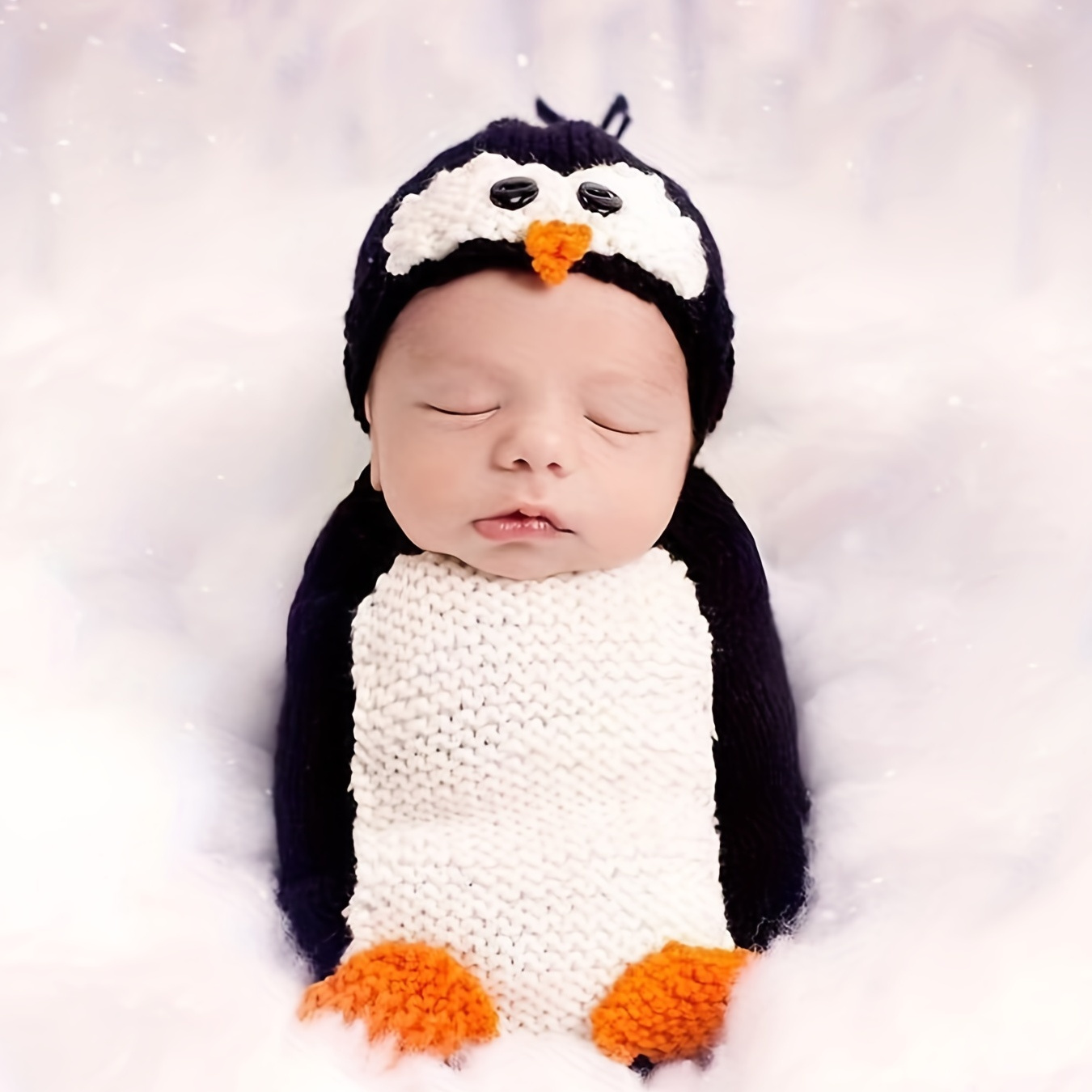 

Cartoon Penguin Sleeping Bag Pajamas Set Hand Made Woven Baby Photography Clothes