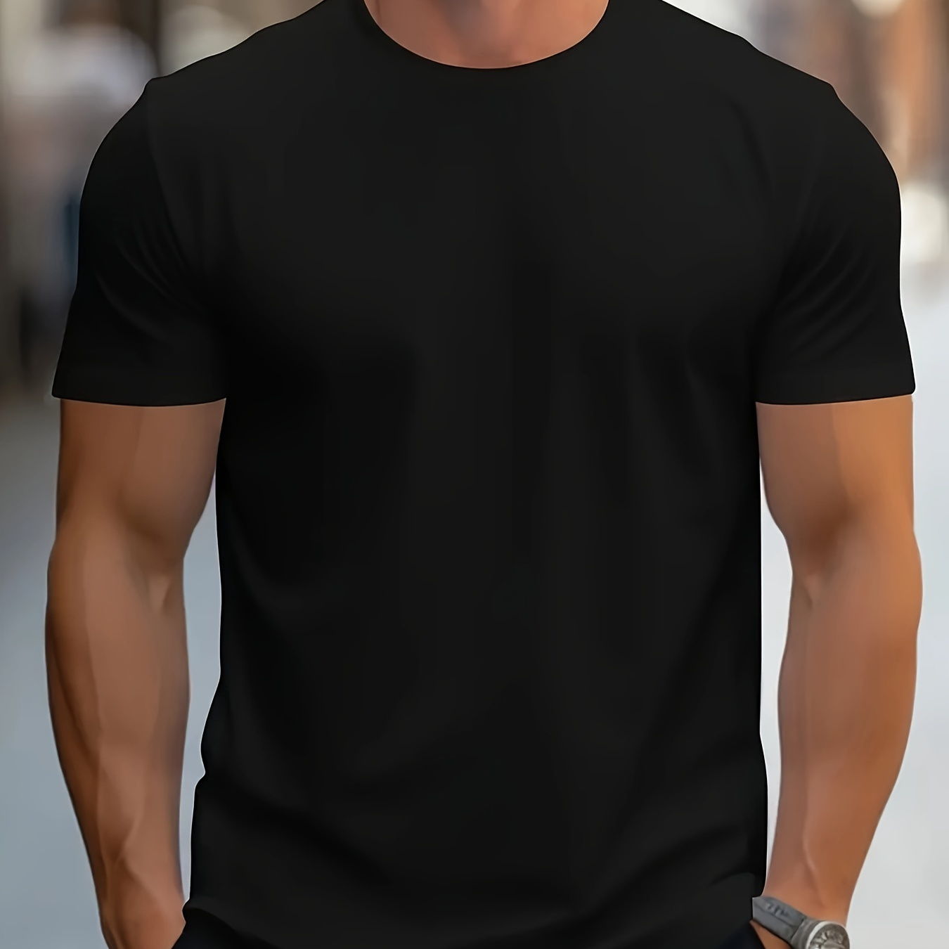 

Men's Solid Mid Stretch Quick-drying Breathable Short Sleeve Round Neck Comfy T-shirt For Gym Fitness Training