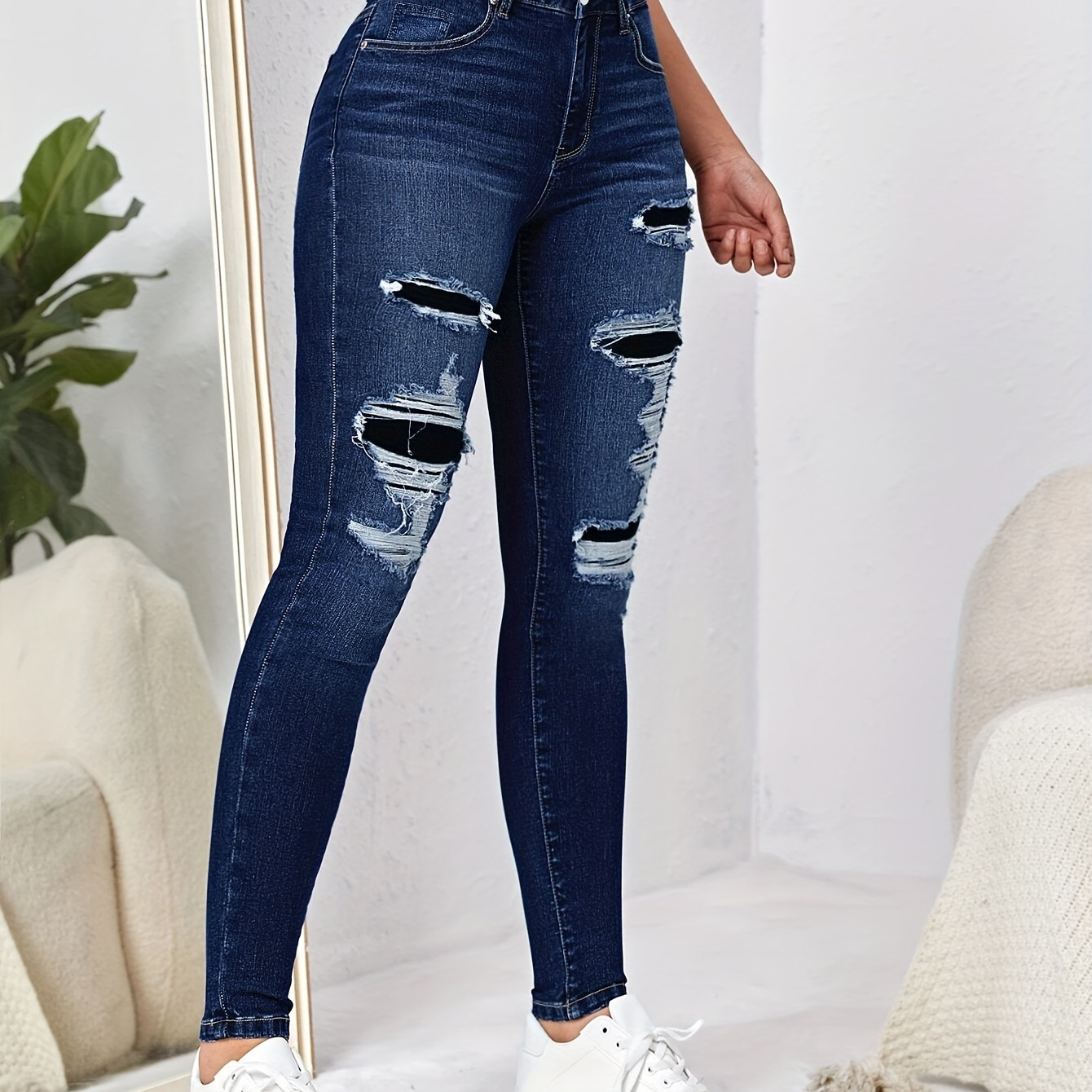 

Leggings en denim délavé à la mode avec détails patchwork - Parfaits pour une tenue décontractée toute l'année