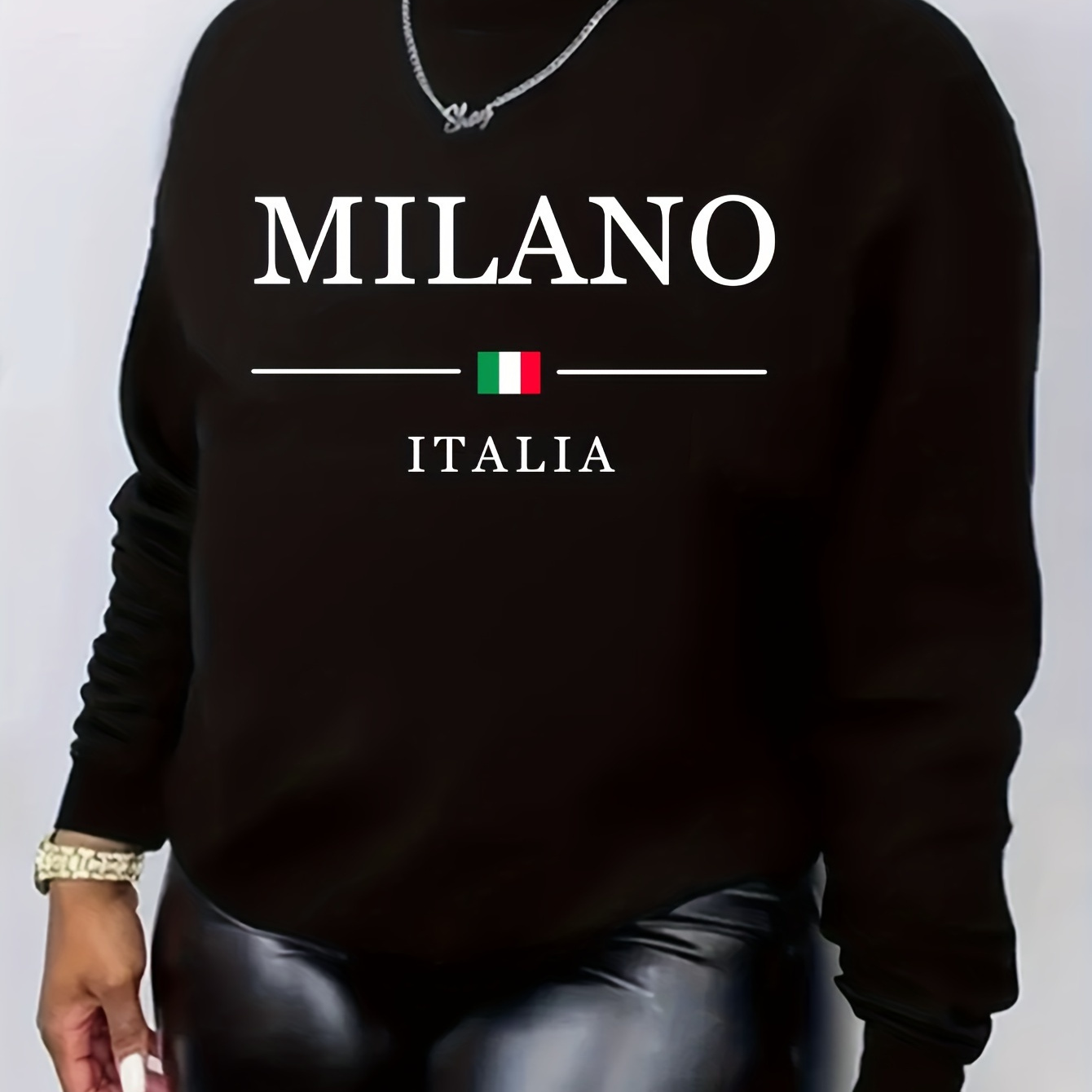 

Italy Sweatshirt For Women - Casual Polyester Knit Fabric, Round Neck, Winter Hoodie With National