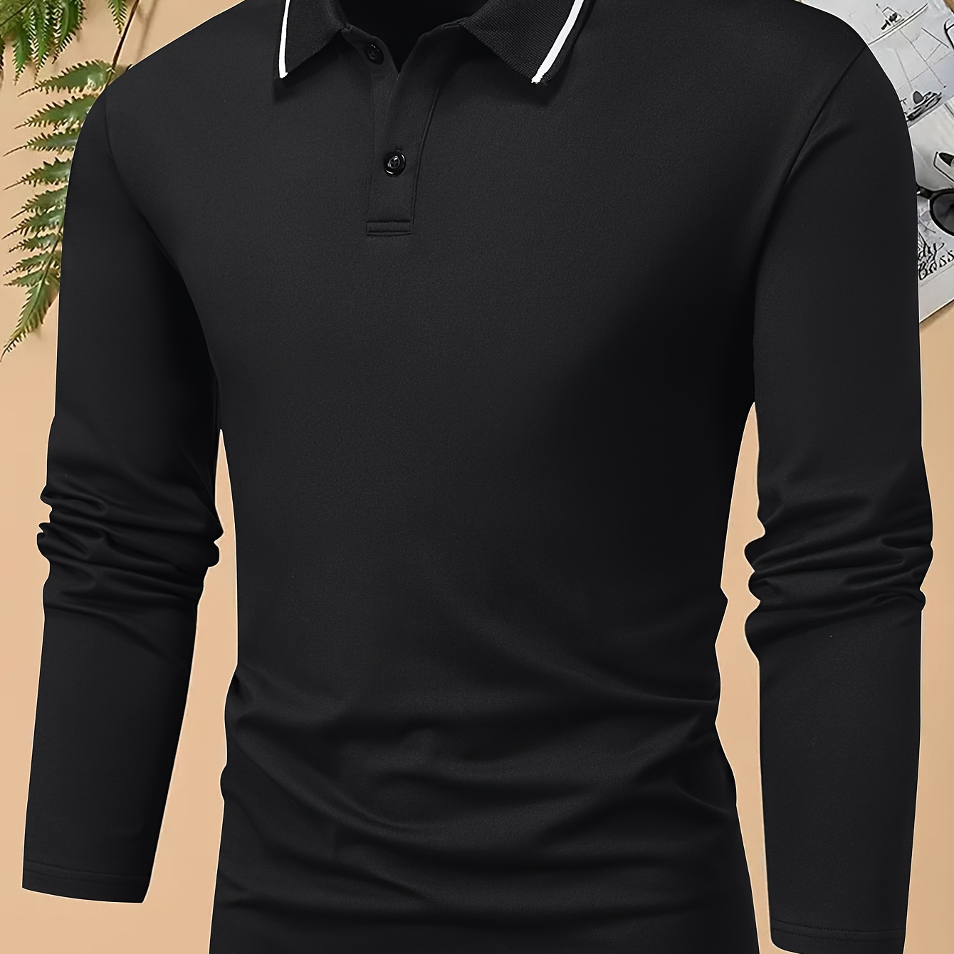 

Casual Lightweight Men's Mature Daily Long Sleeve Golf Shirt With Contrast Lapel, Spring Fall