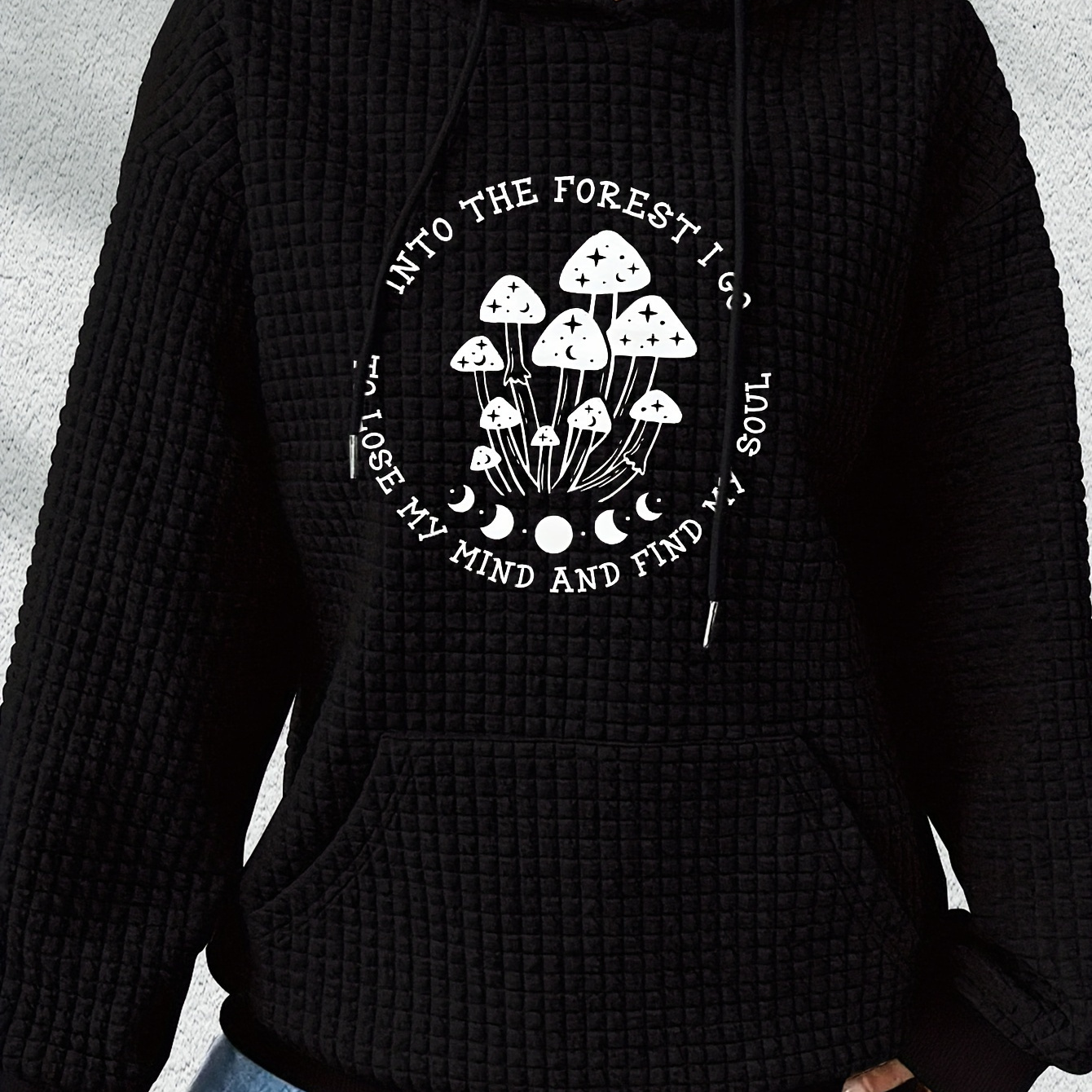 

Elegant Mushroom Print Hoodie - Fall/winter Collection - Polyester Material - Knit Fabric - Pouch Pocket - Hooded Design - Women'
