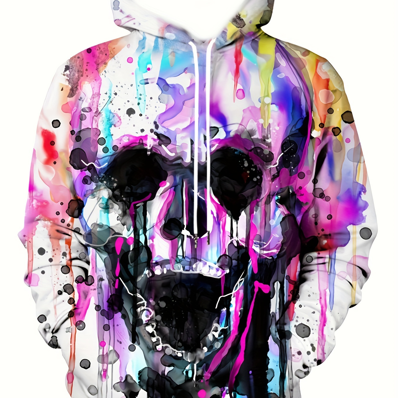 Men's Casual 3D Printing Skull Graphic Print Hoodies, Drawstring Comfortable Oversized Hooded Pullover Sweatshirt Plus Size