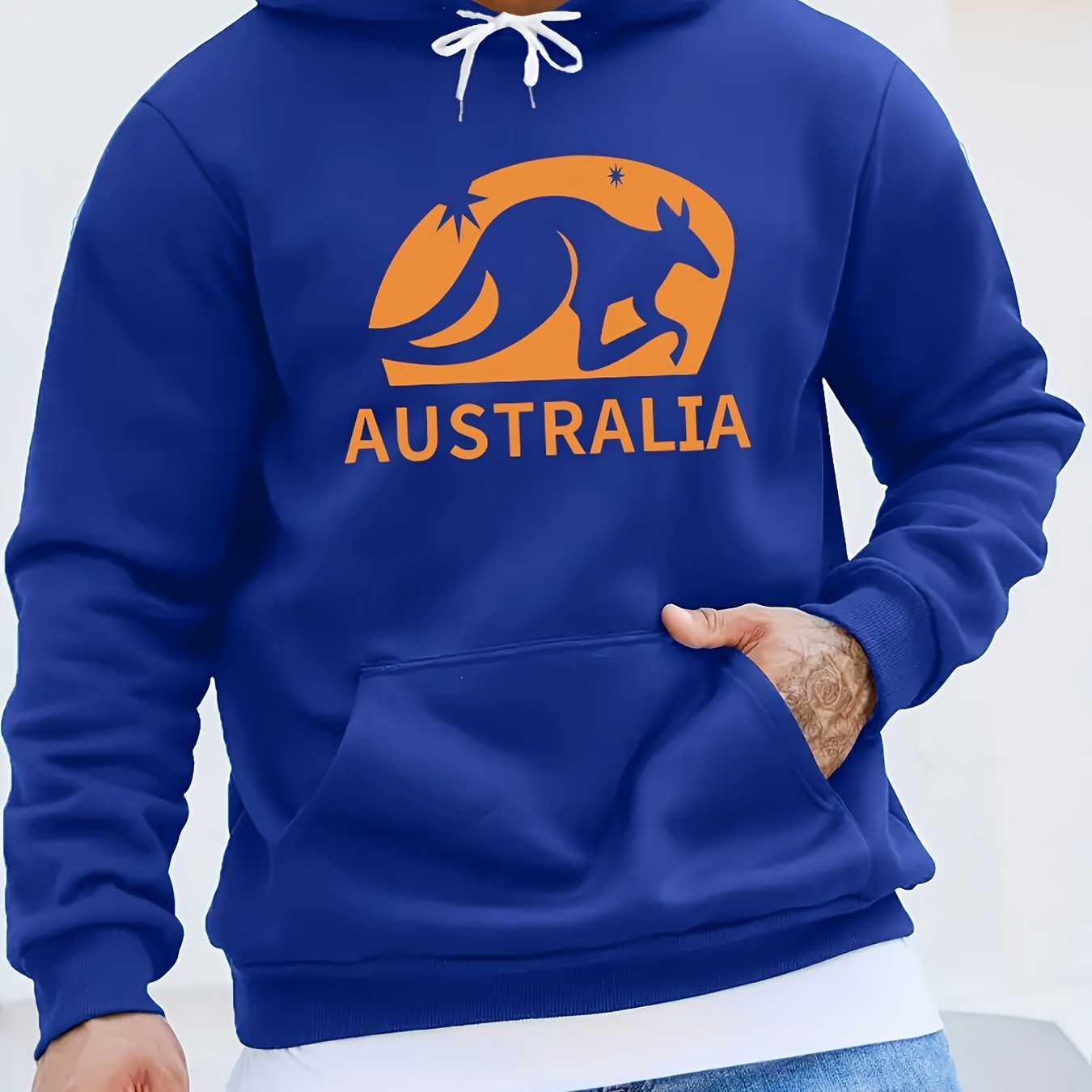 

Australian Kangaroo Print Kangaroo Pocket Hoodie, Casual Long Sleeve Hoodies Pullover Sweatshirt, Men's Clothing, For Fall Winter