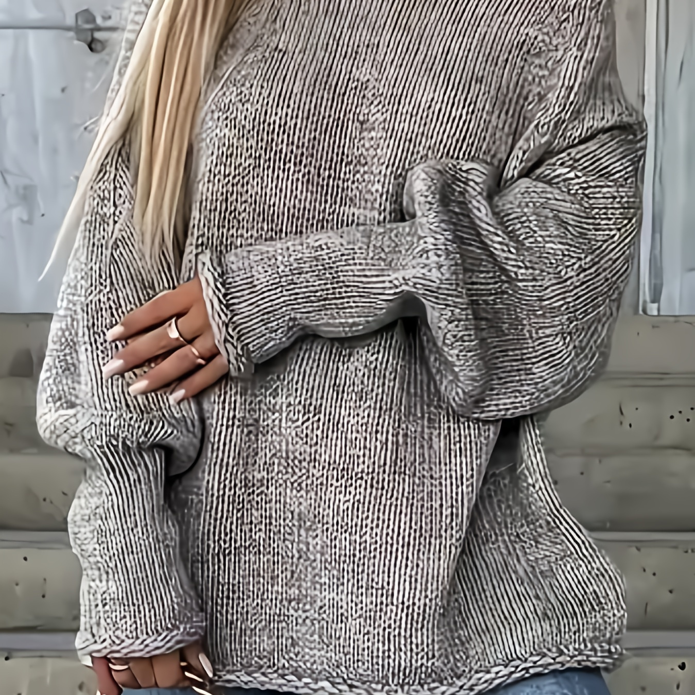 

Size Knit Sweater For Women - Casual Loose Fit, Long Sleeve, Round Neck Pullover - Machine Washable Polyester