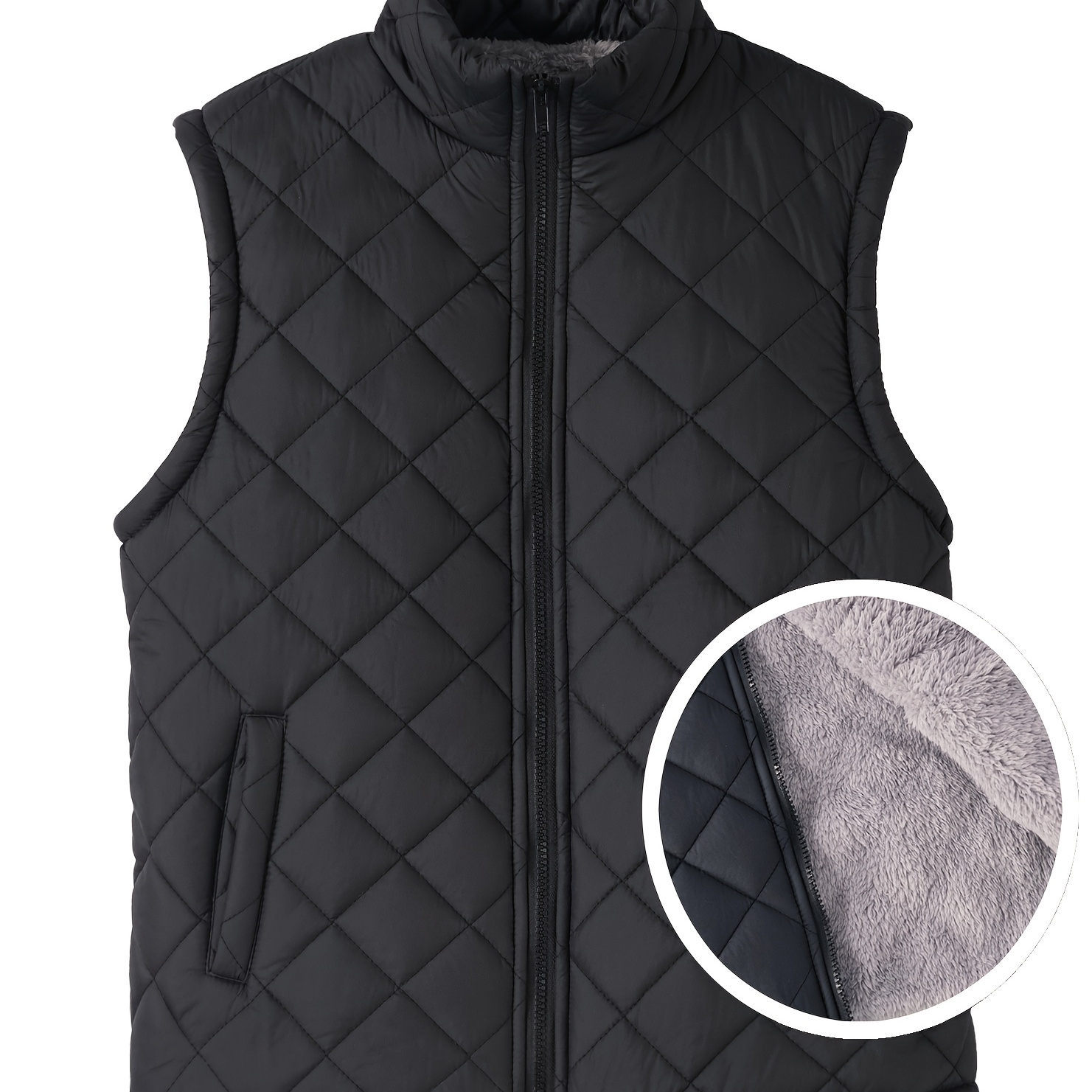 

Sold Zipper Quilted Vest, Sleeveless Winter Warm , Women's Clothing