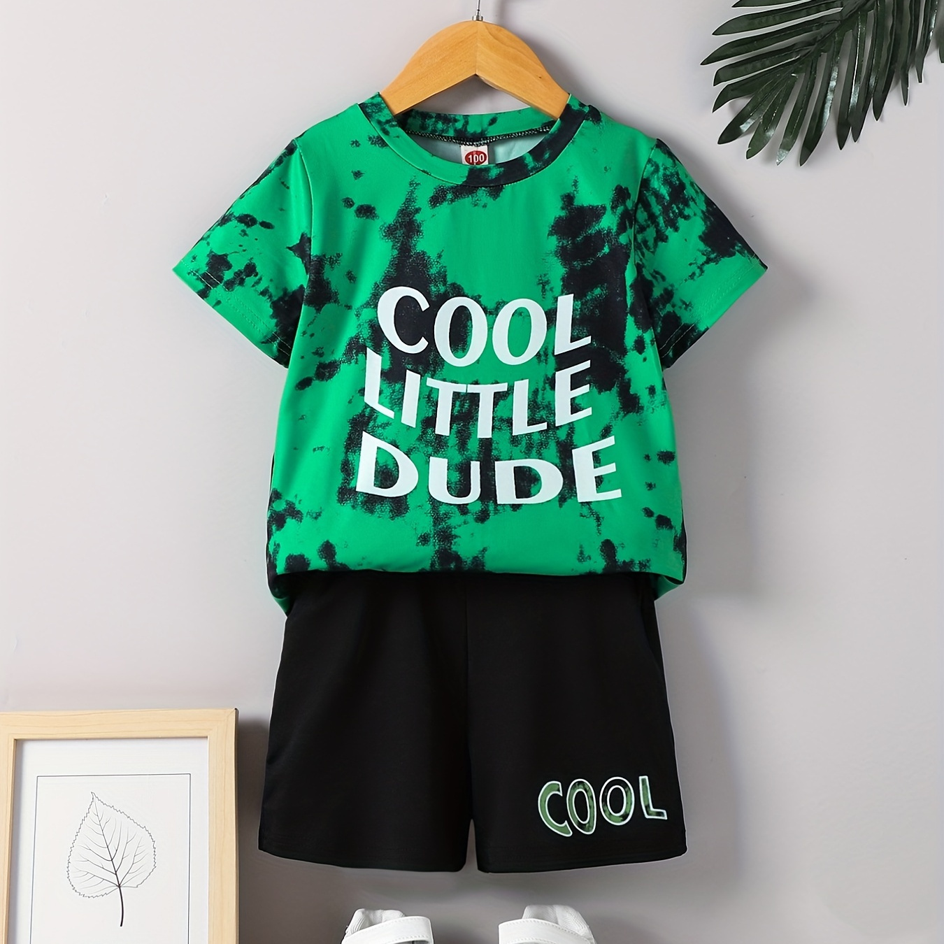 

Boy's 2pcs, T-shirt & Shorts Set, Cool Little Dude Tie Dye Print Short Sleeve Top, Casual Outfits, Kids Clothes For Summer