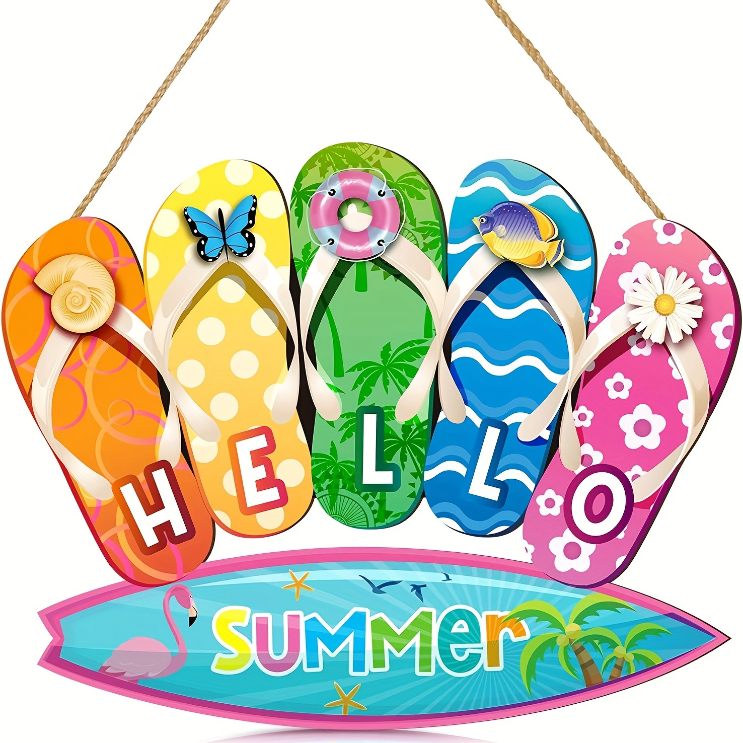 

1pc, Creative Summer Slippers Hanging Sign - Welcome Hello Flip Flop Wooden Door Decor For Home, Party, And Scene Decoration