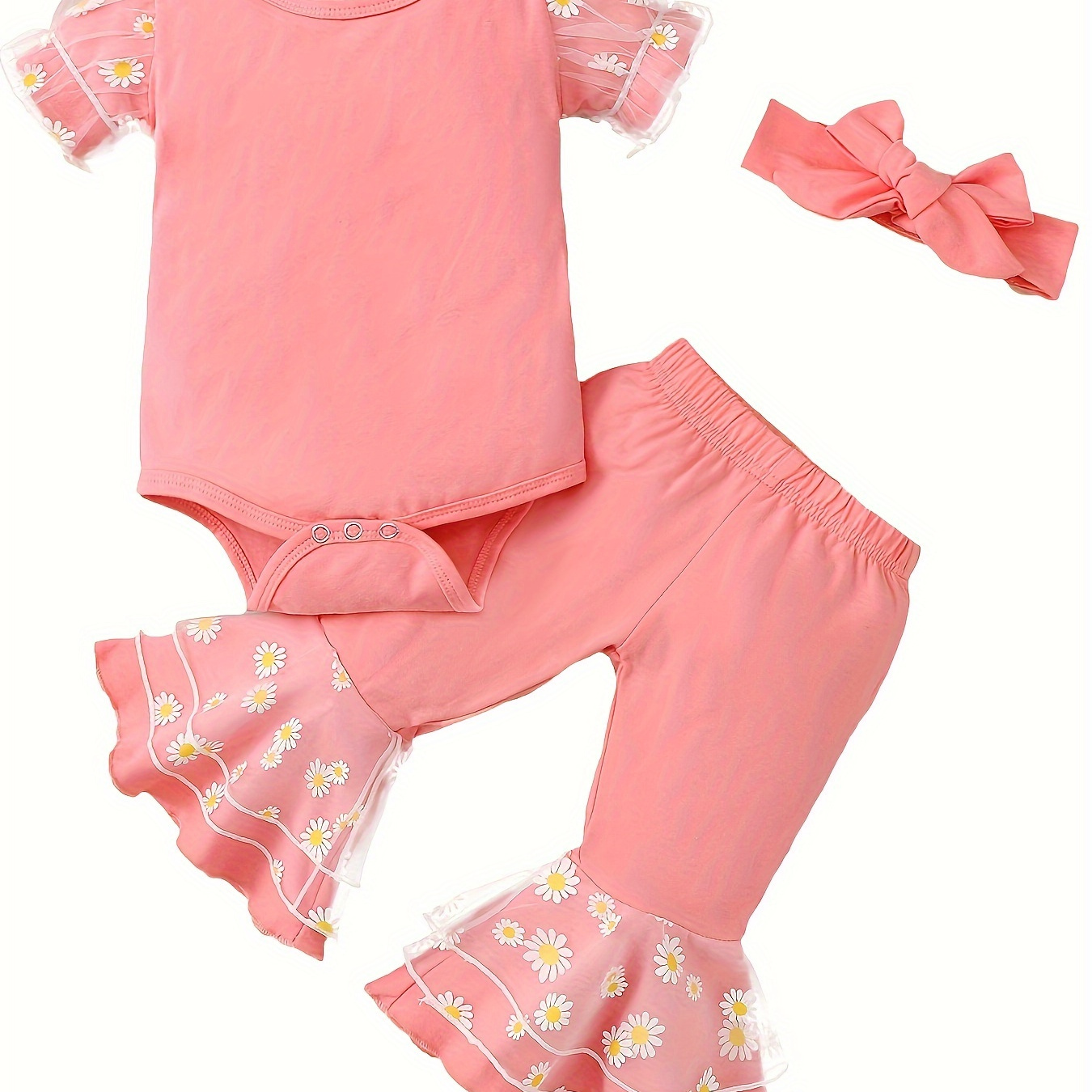 

Baby Girls Lace Flowers Romper And Flared Pants Outfit