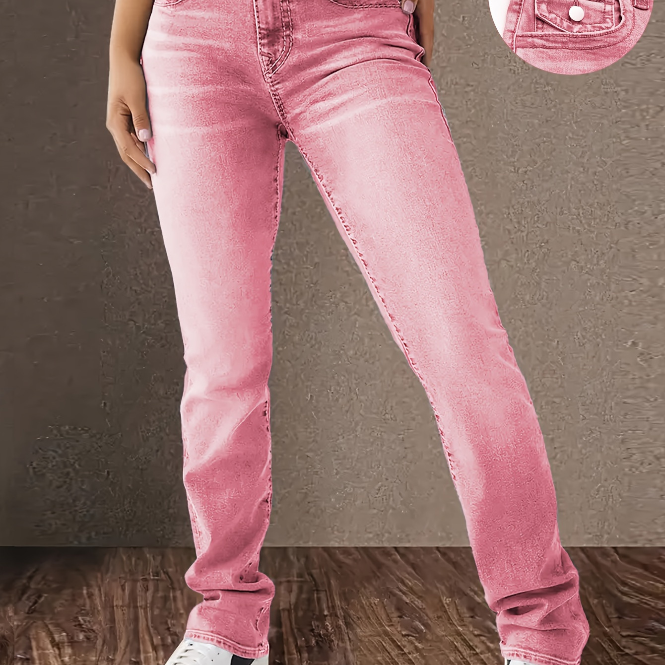 

Women's Jeans - Casual Stretch Denim Pants, High Stretch Cotton , Solid Color, Button Fly, Washed Detail, With Low Waist Woven Fabric For All