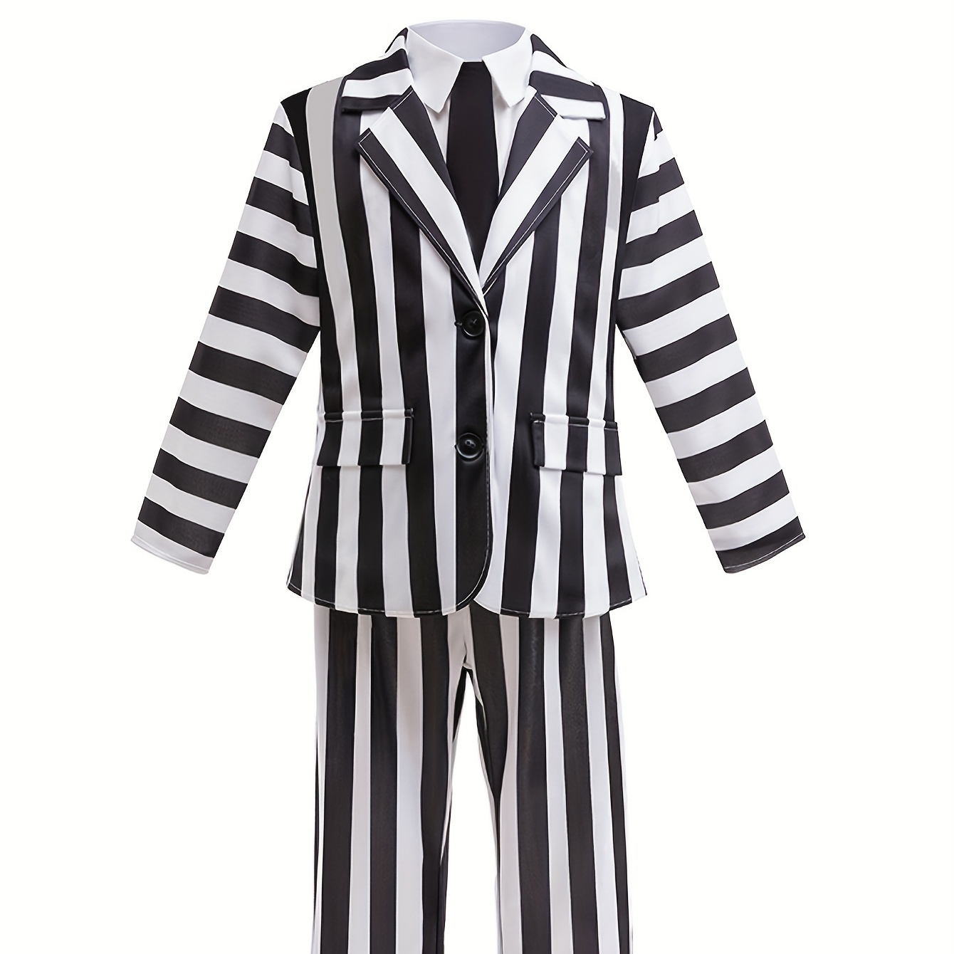 

3pcs Festival Themed Party Outfit For Boys - Black And White Striped Suit Jacket, Long Pants And Shirt - Perfect For , Christmas Dress Up Party & School Performance