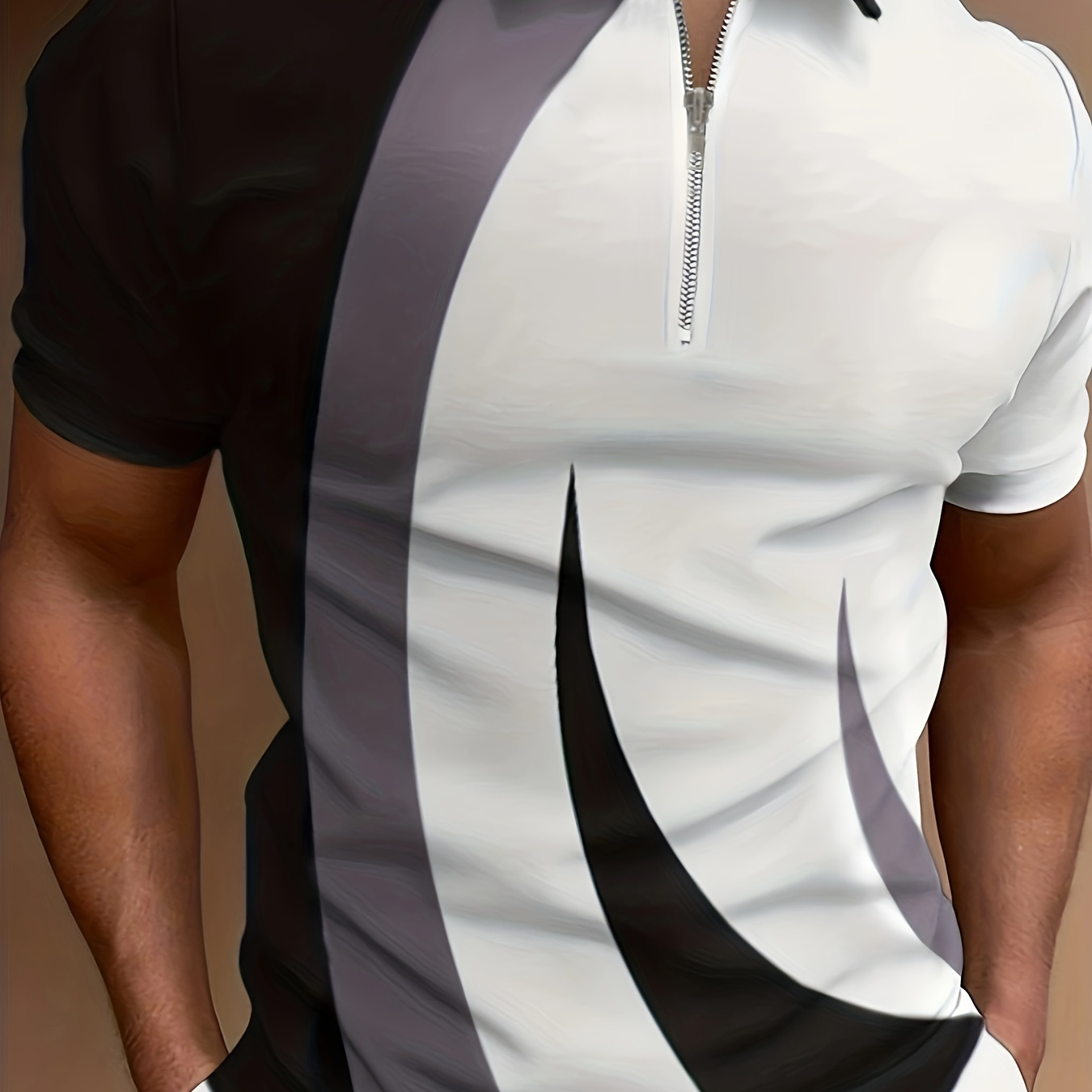 

Casual Short Sleeves Shirts, Zipper V-neck Tee, Men's Comfortable Slim Tops Summer Clothing For Outdoor Sports