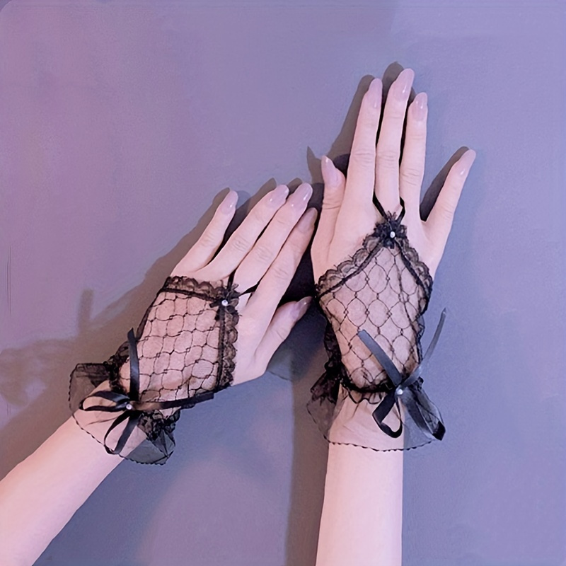 Gothic Punk Classic Women Elegant Lace Gloves Mittens Retro Long