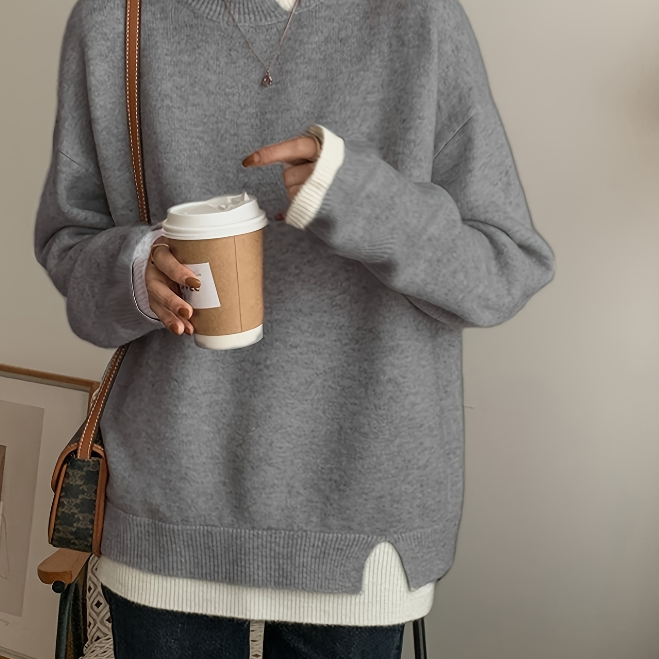 

A Fake Two-piece Color- Knitted Sweater, A Casual Long-sleeve Pullover, Suitable For Spring, Autumn, And Winter, Women's Sweater.