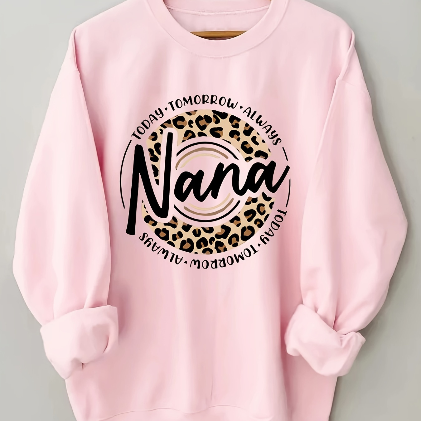 

Nana Print Long Sleeve Sweatshirt, Crew Neck Casual Sweatshirt For Fall & Winter, Women's Clothing