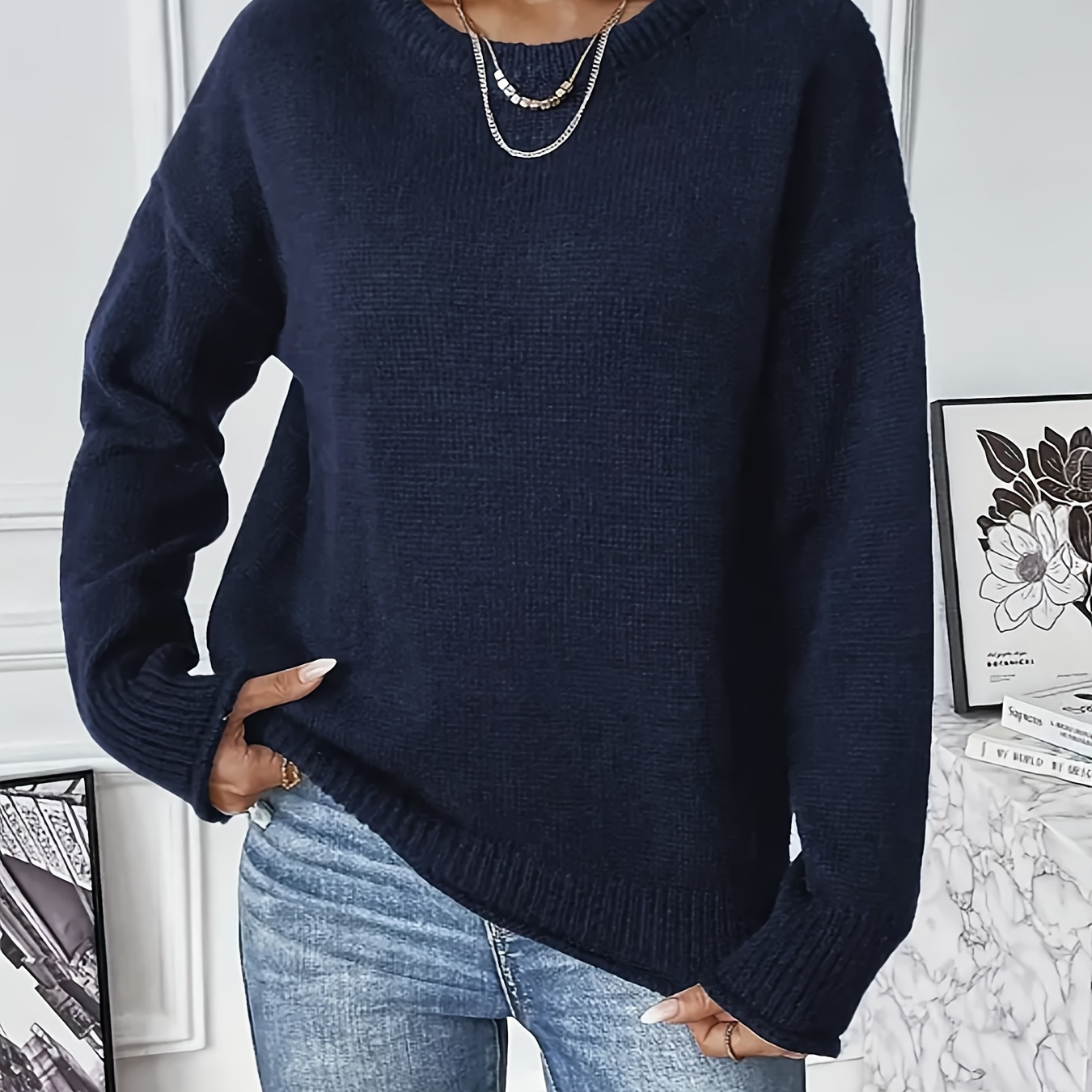 

Plus Size Knitted , Long Pullover , 's Plus Size Clothing