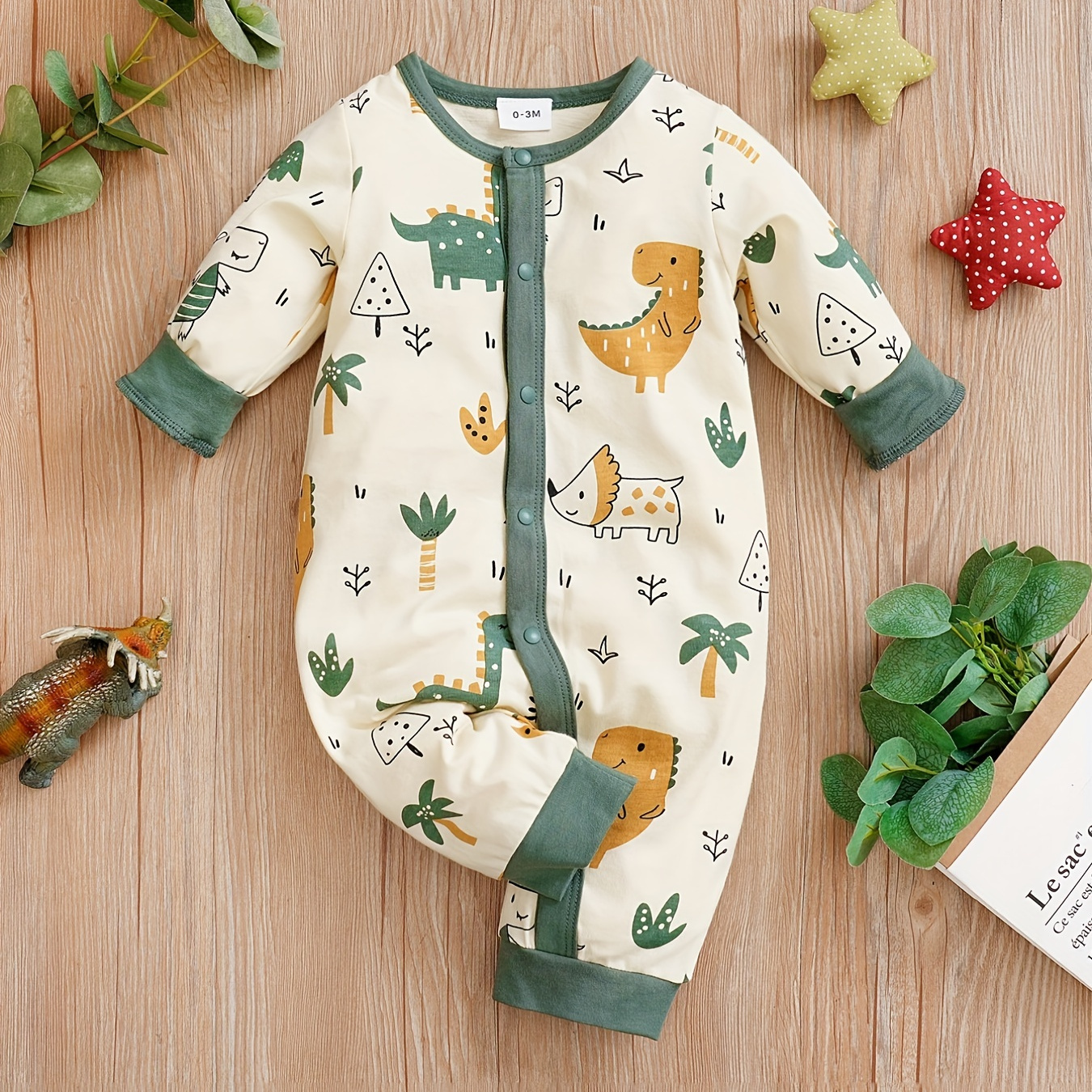 

Cute Cartoon Dinosaur Allover Print Spring And Autumn Cotton Long-sleeved Baby Bodysuit