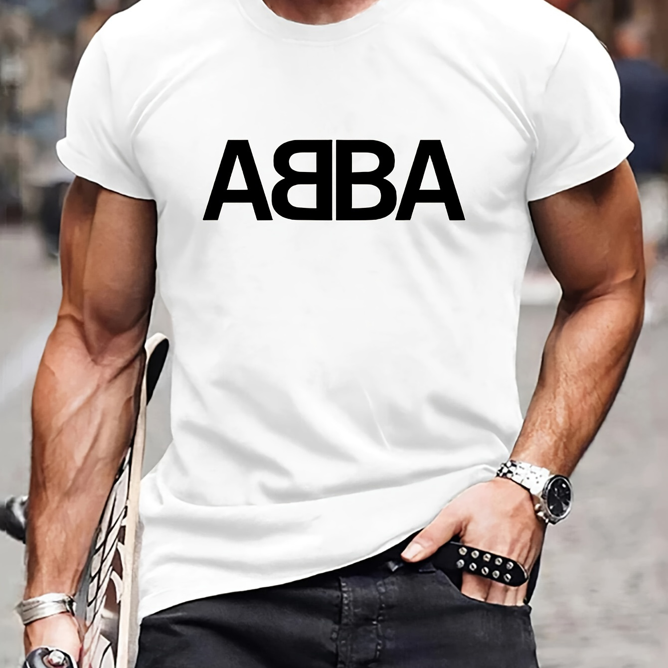 

T-shirt à col rond et manches courtes imprimé ABBA Alphabet pour homme, T-shirt décontracté d'été pour un usage quotidien et les stations de vacances