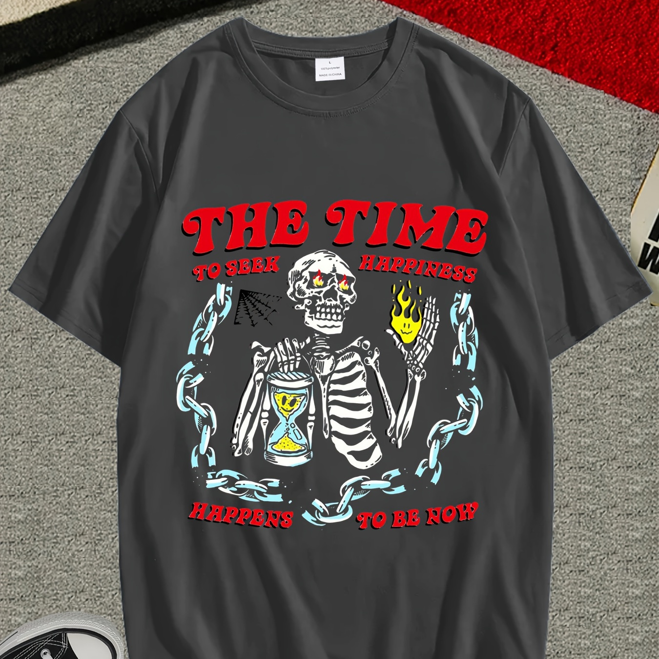 

Cool Skeleton Graphic Print Casual Crew Neck Short Sleeves For Men, Quick-drying Comfy Casual Summer T-shirt For Daily Wear Work Out And Vacation Resorts