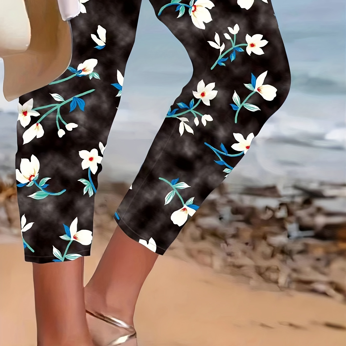 

Plus Size Casual Pants, Women's Plus Tie Dye Floral Print Medium Stretch Elastic Pants