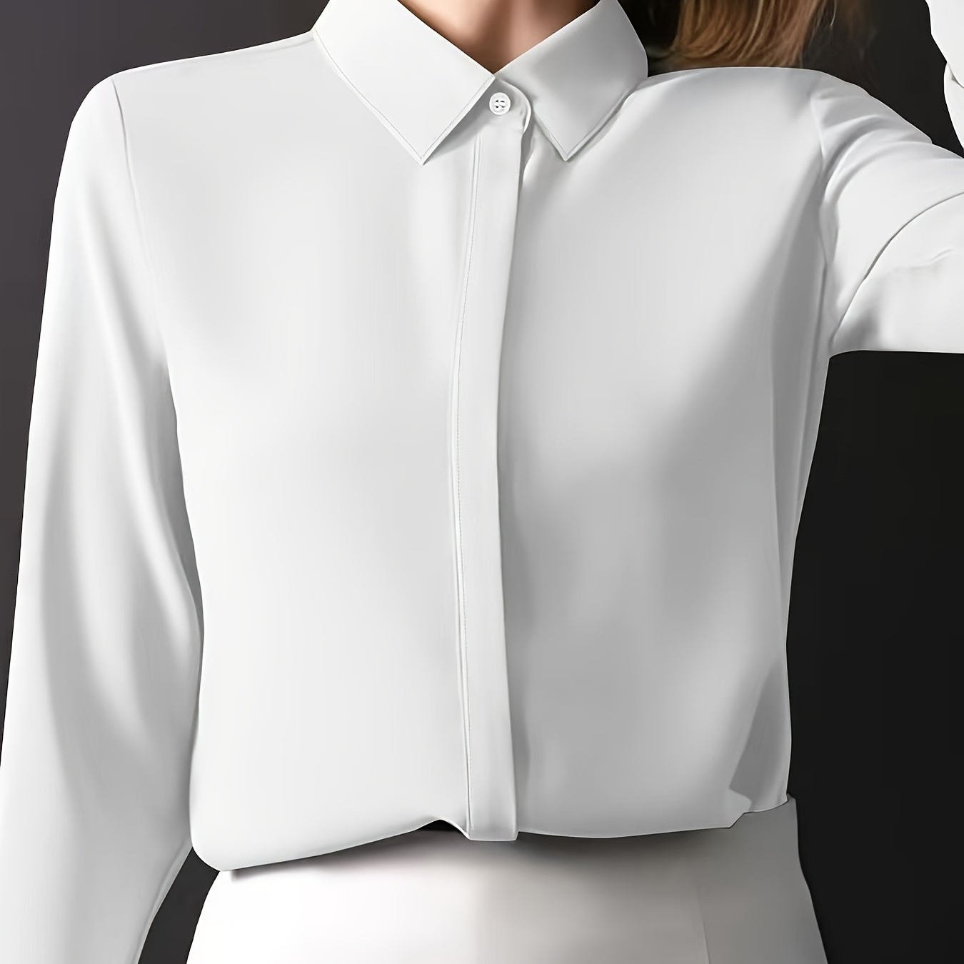 

Spring/summer/fall Asian Style Solid Color Polyester Blouse For Women - 100% Polyester, Lapel Collar, Regular Length, Woven Long-sleeve Shirt With No Details - Elegant Professional Wear