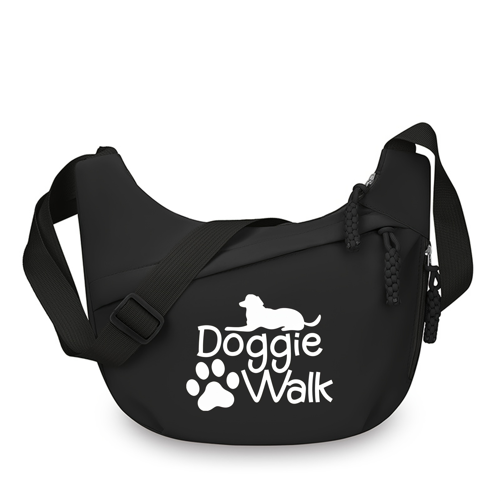 TEMU Dog-walking-themed Printed Single-shoulder Bag, Large-capacity Crossbody Bag With Double-layer Zipper Design, Featuring A Small Side Zippered