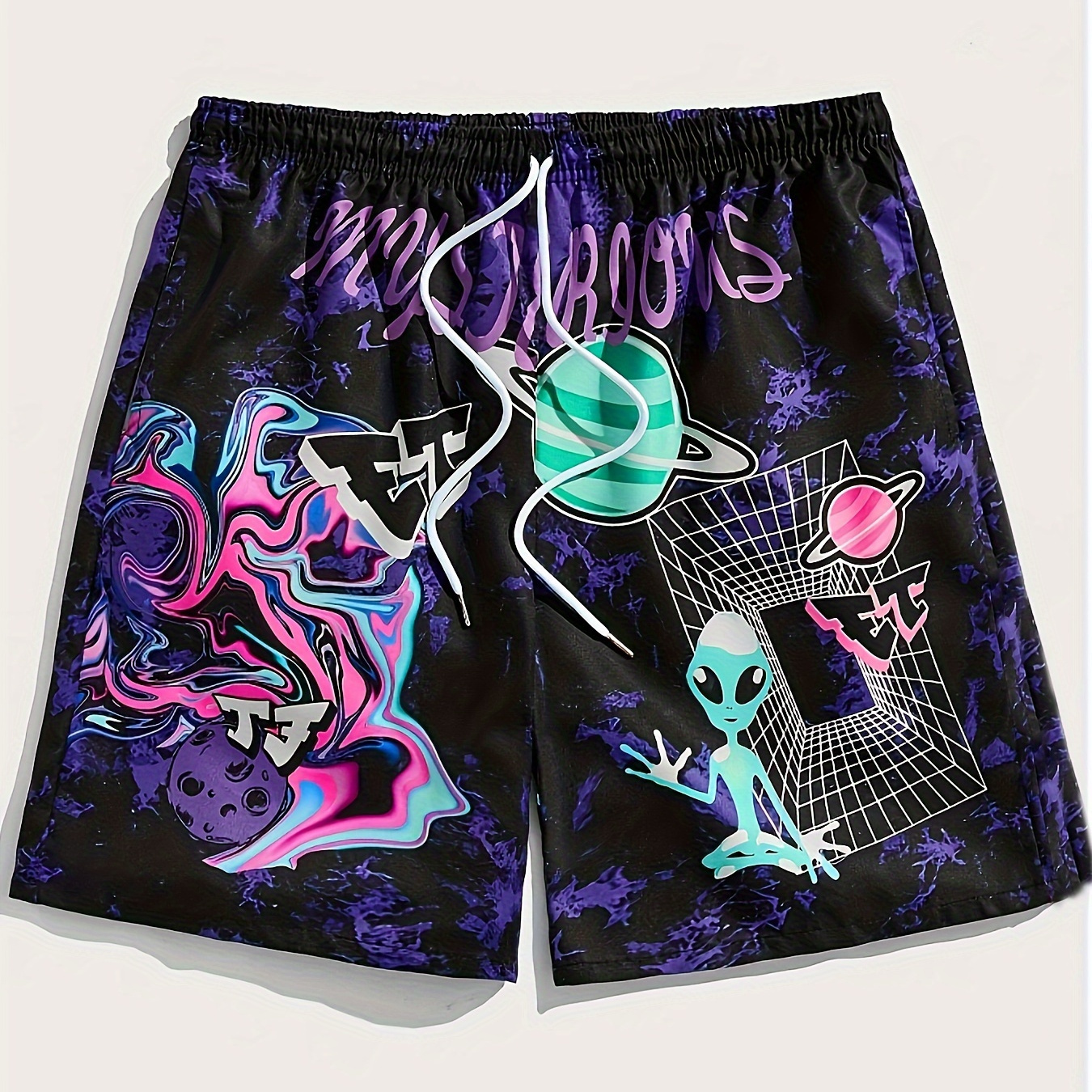 

Graffiti Pattern Men's Fashion Drawstring Shorts For Summer Outdoor, Resort Vacation, Beach Party