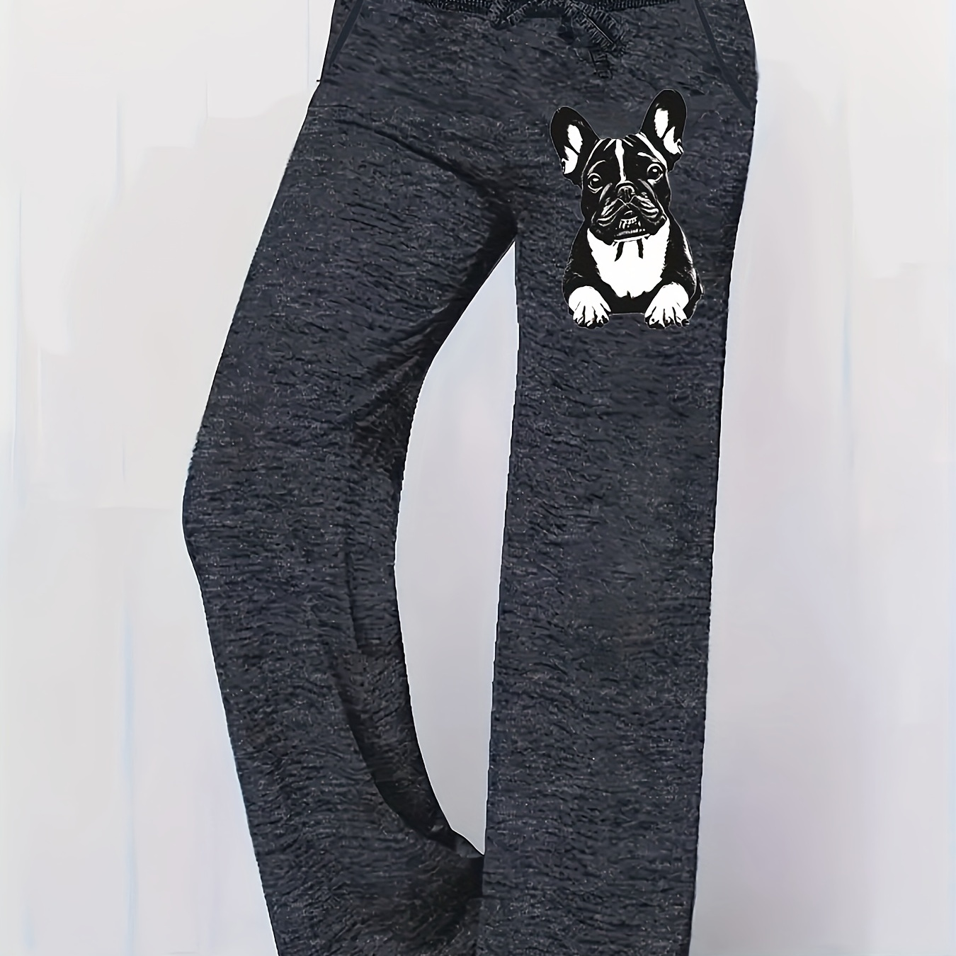 

Women's Cute French Bulldog Print Drawstring Track Pants - Casual Knitted Polyester-elastane Wide Leg Pants