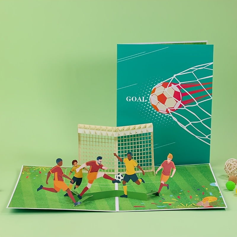 

1pc New 3d Football Birthday Greeting Card, Paper Carving Birthday Blessing Creative Gift, Message Thank You Card